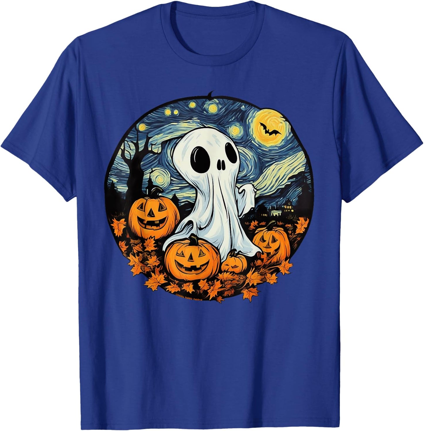 Fun and Spooky Impressionist Starry Night Ghost Halloween T-Shirt - T-Shirt | Royal