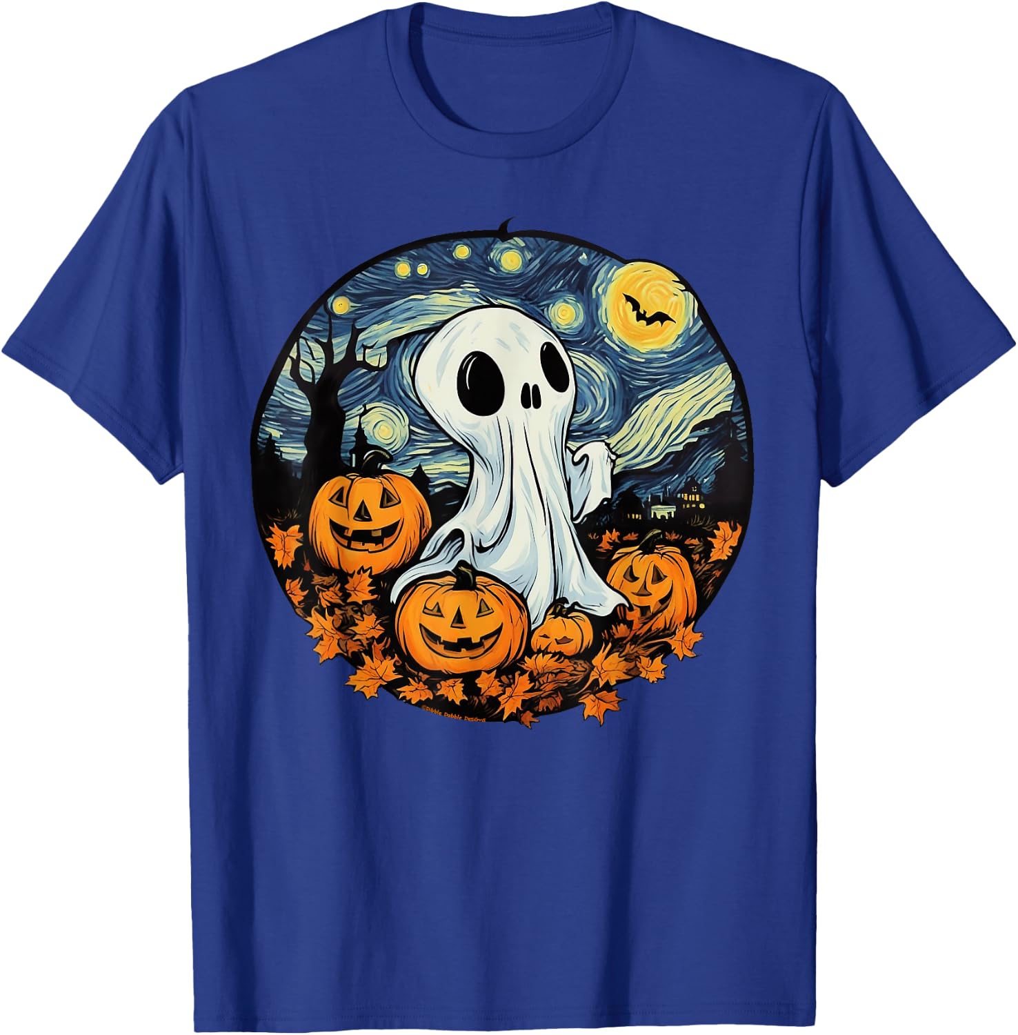 Fun and Spooky Impressionist Starry Night Ghost Halloween T-Shirt - T-Shirt | Royal
