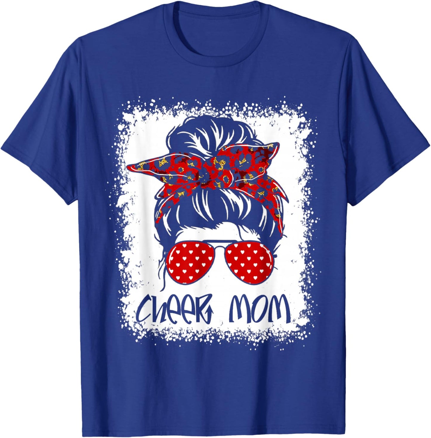 Cheer Mom Proud Cheerleading Bleached Cheer Mom Messy Bun T-Shirt - T-Shirt | Royal