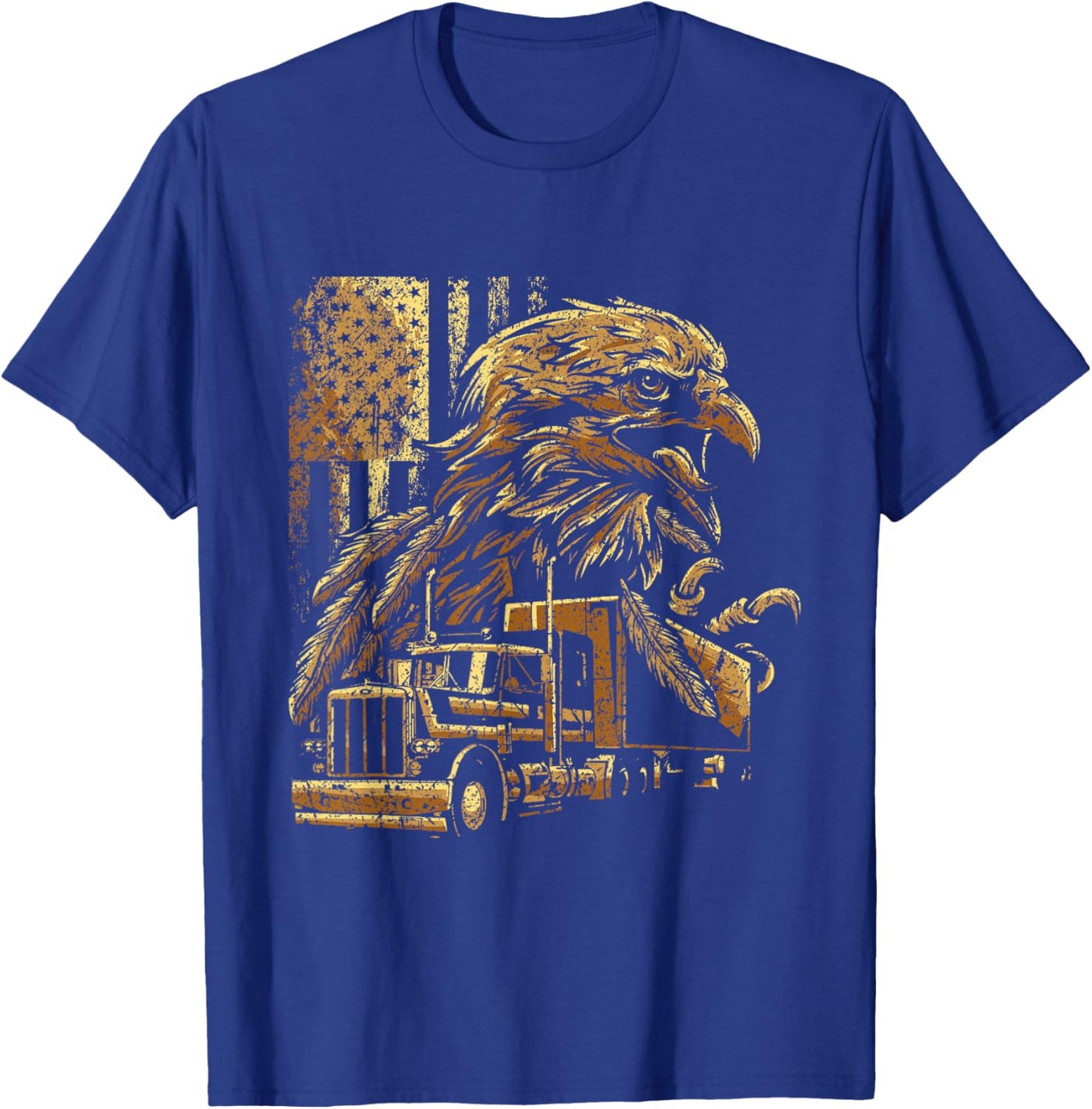 USA Flag Eagle Patriotic American Truck Driver Trucker Women Kids Men T-Shirt - T-Shirt | Royal