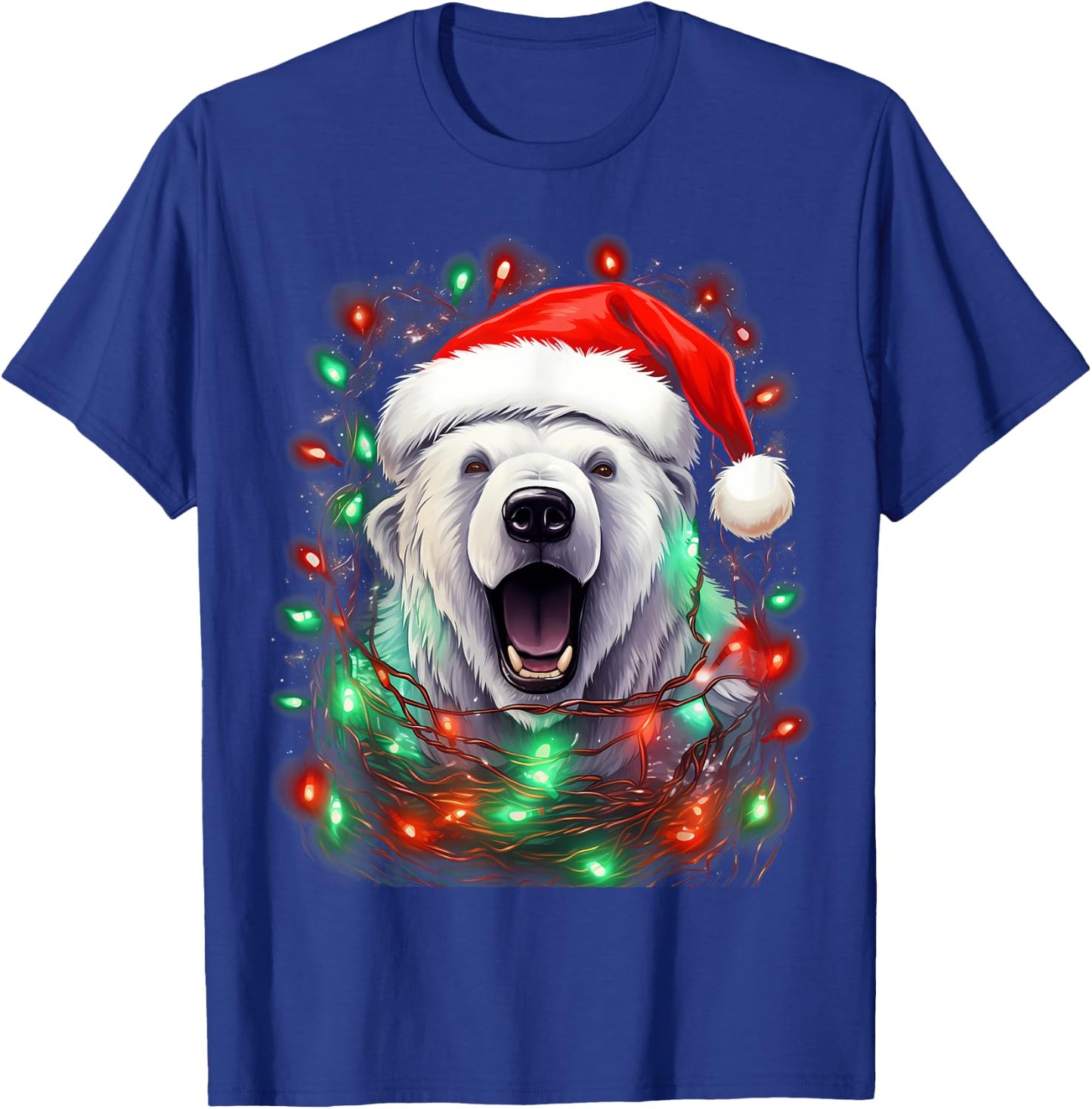 Xmas Polar Bear Tangled Christmas Lights T-Shirt - T-Shirt | Royal