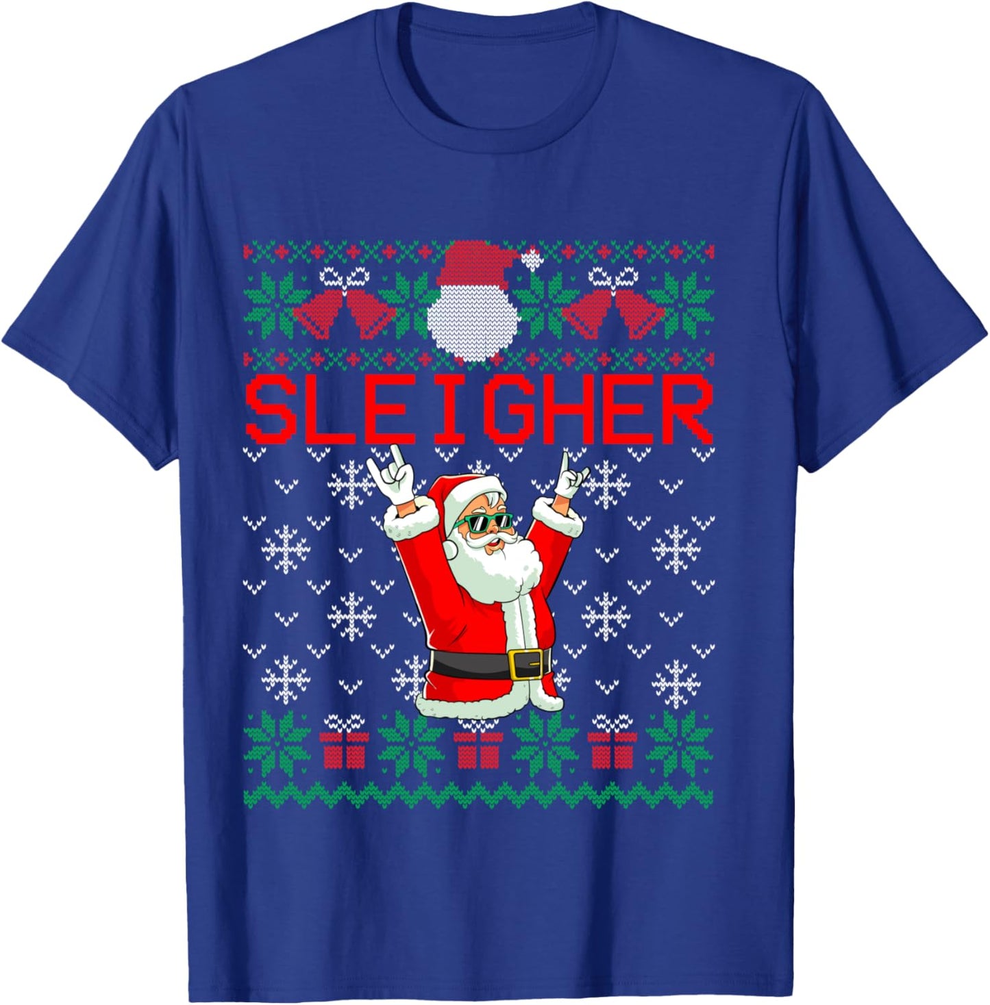 Sleigher Heavy Metal Music Hail Santa Ugly Christmas Sweater T-Shirt - T-Shirt | Royal