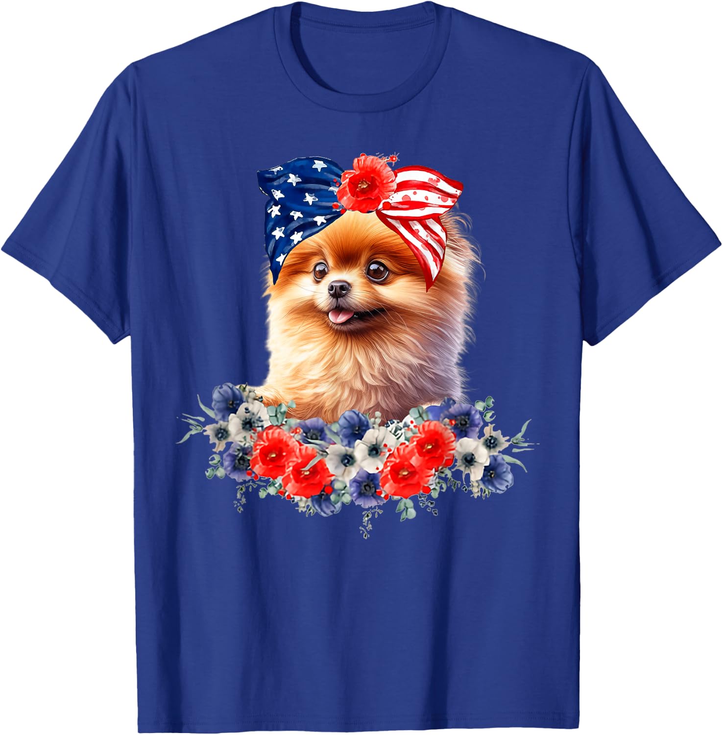 Pomeranian Dog Bandana American Flag 4th Of July T-Shirt - T-Shirt | Royal