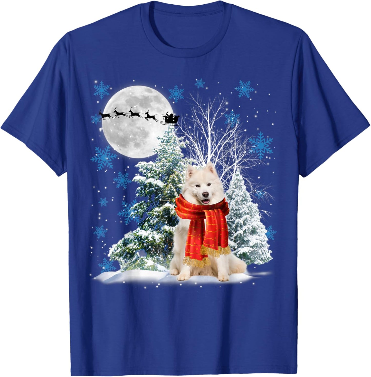 Samoyed Under Moonlight Snow Christmas Pajama T-Shirt - T-Shirt | Royal