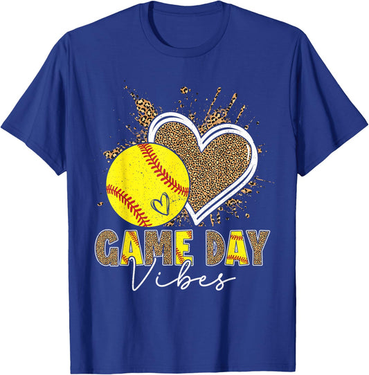 Bleached Softball Game Day Vibes Leopard Heart Headband Mom T-Shirt - T-Shirt | Royal