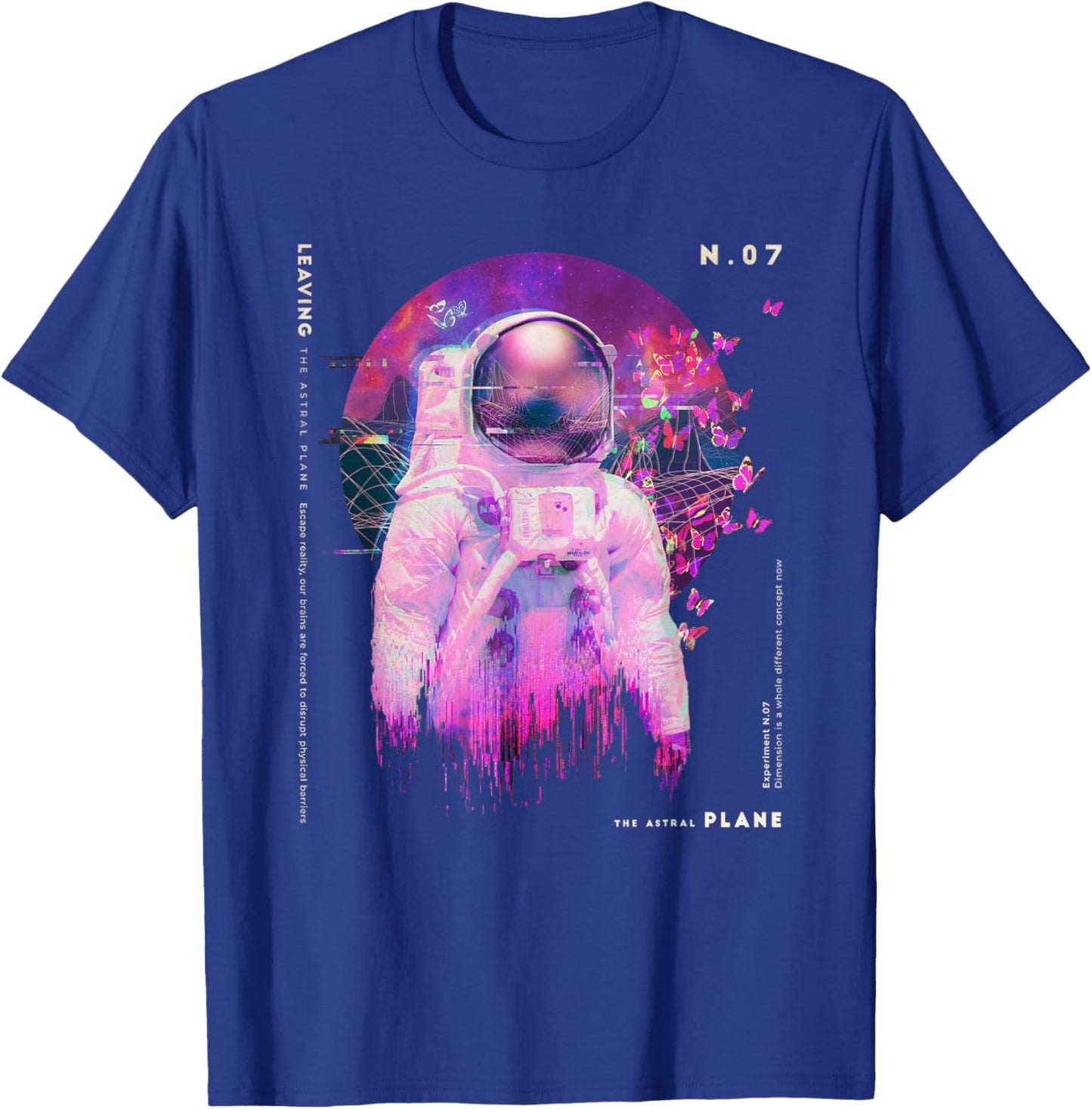 Astronaut vs Butterflies l Glitch Japanese Vaporwave Style T-Shirt - T-Shirt | Royal