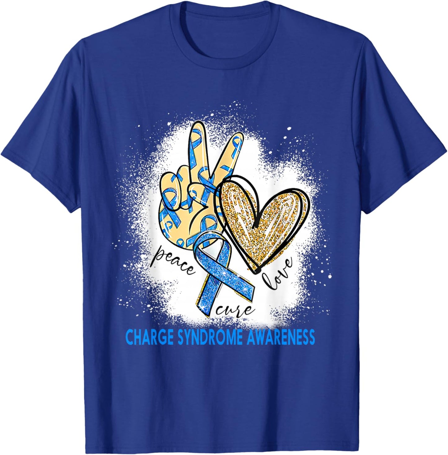 Peace Love Cure Bleached Charge Syndrome Awareness T-Shirt - T-Shirt | Royal