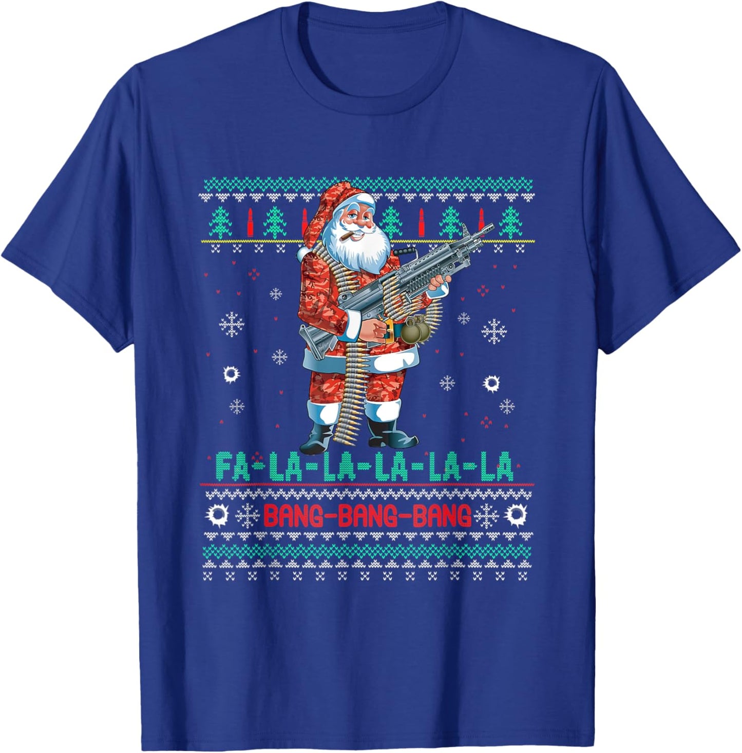 Machine Santa Claus Gun Lover Ugly Christmas Sweater T-Shirt - T-Shirt | Royal