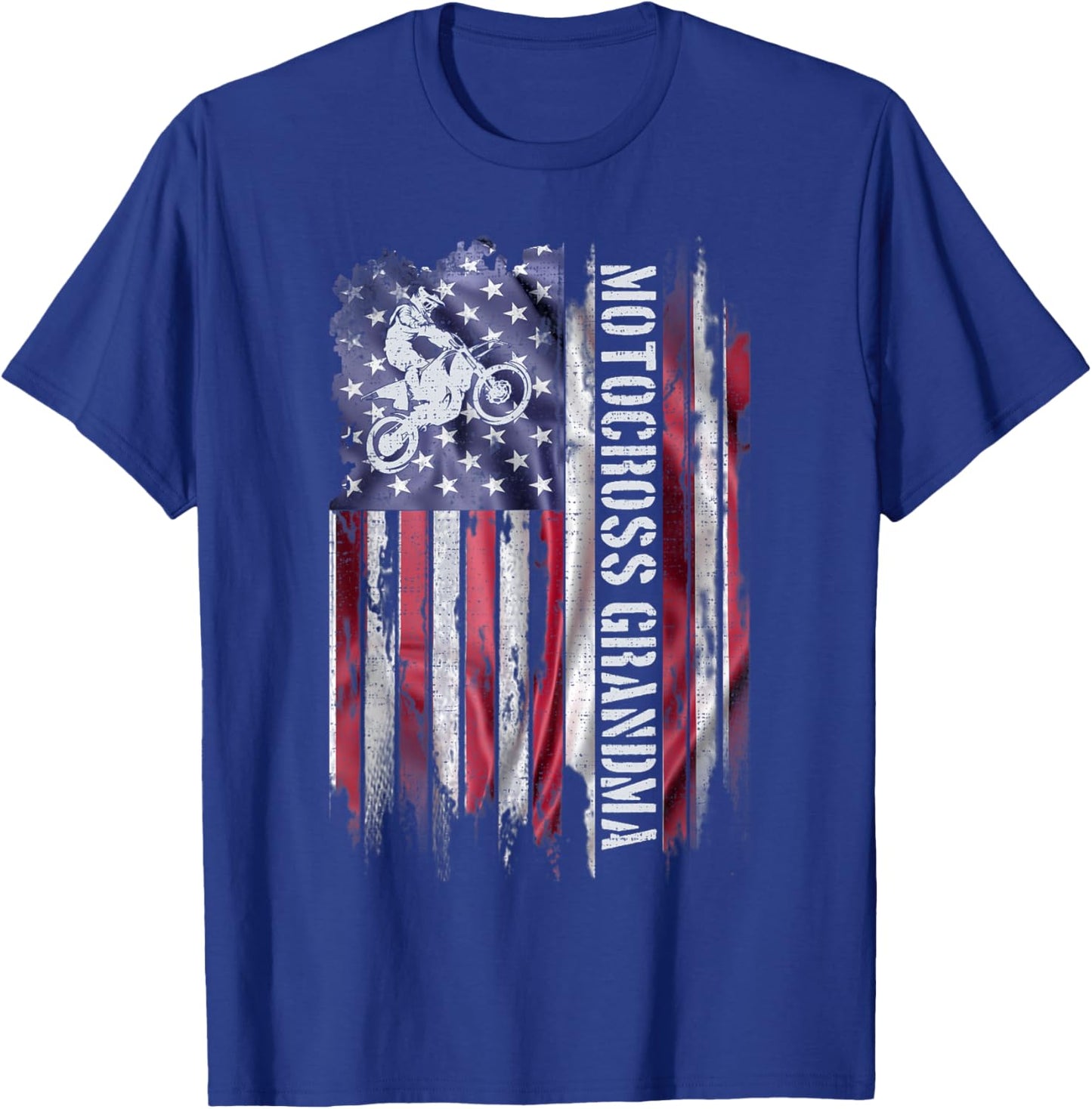 Vintage USA Flag Motocross Dirt Bike Grandma Silhouette Kids Men T-Shirt - T-Shirt | Royal