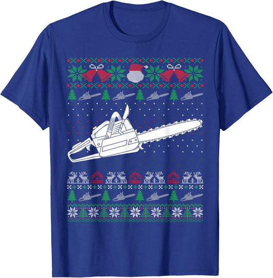 Funny Christmas Chainsaw Lovers Ugly Xmas Sweater Pajamas T-Shirt - T-Shirt | Royal