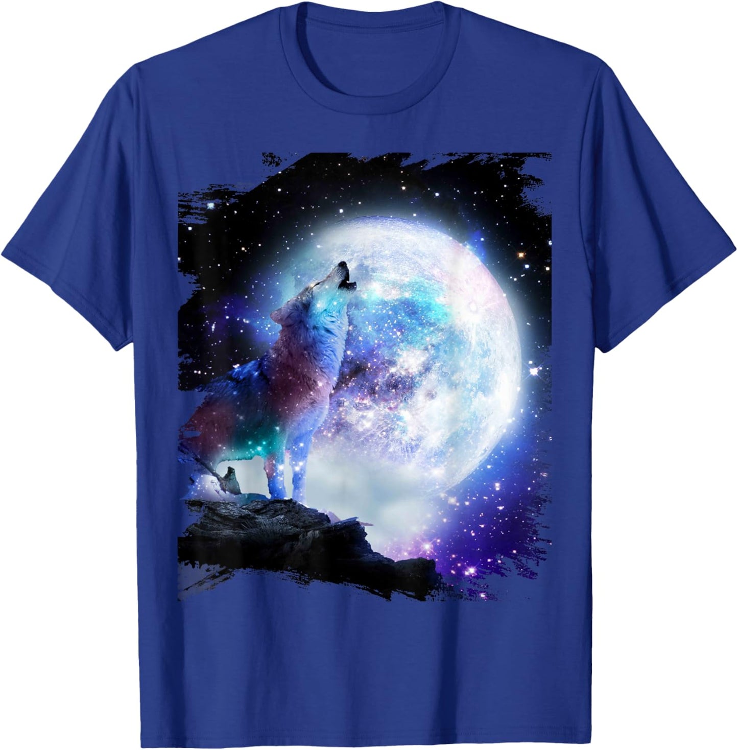 Cosmic Space Wolf Wolves Howling At Moon T-Shirt - T-Shirt | Royal