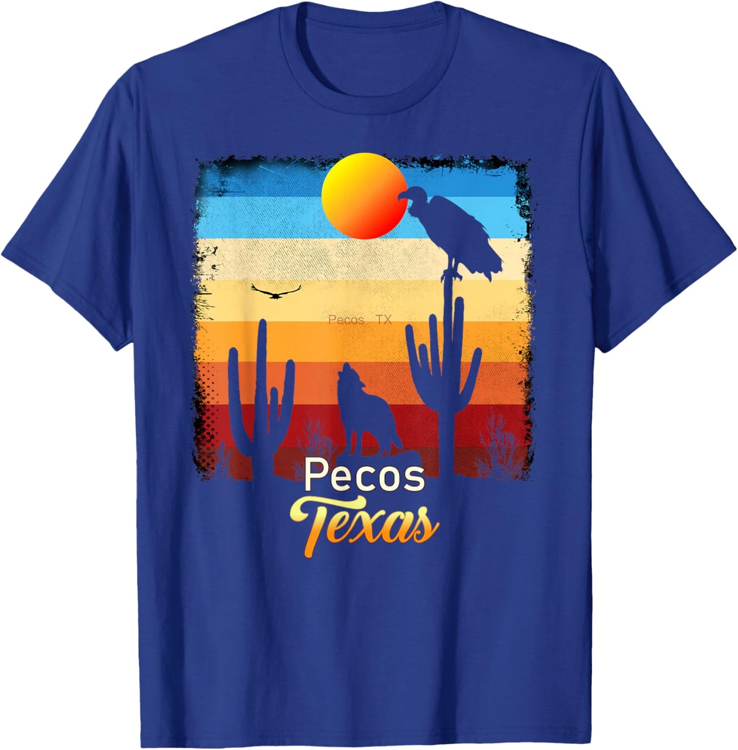 Pecos Texas Vintage Coyote Sunset Texan Desert T-Shirt - T-Shirt | Royal