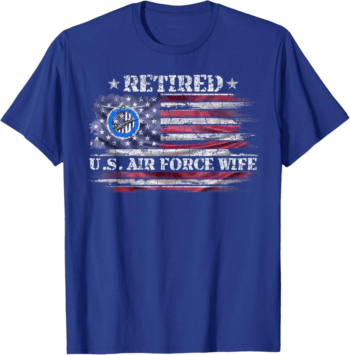 Vintage USA American Flag Proud Retired US Air Force Wife T-Shirt - T-Shirt | Royal