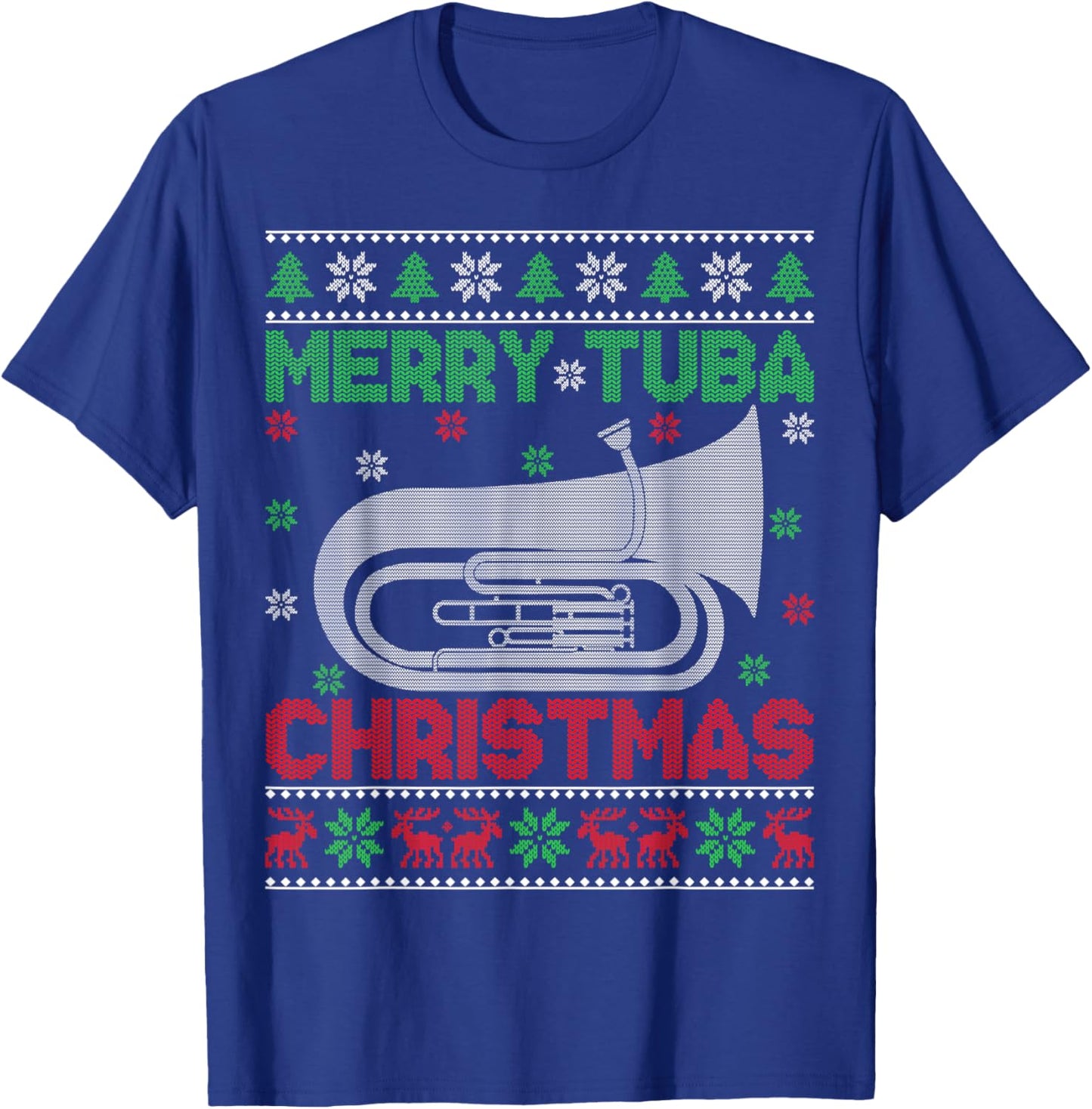 Tuba Music Lover Xmas Lighting Ugly Merry Tuba Christmas T-Shirt - T-Shirt | Royal