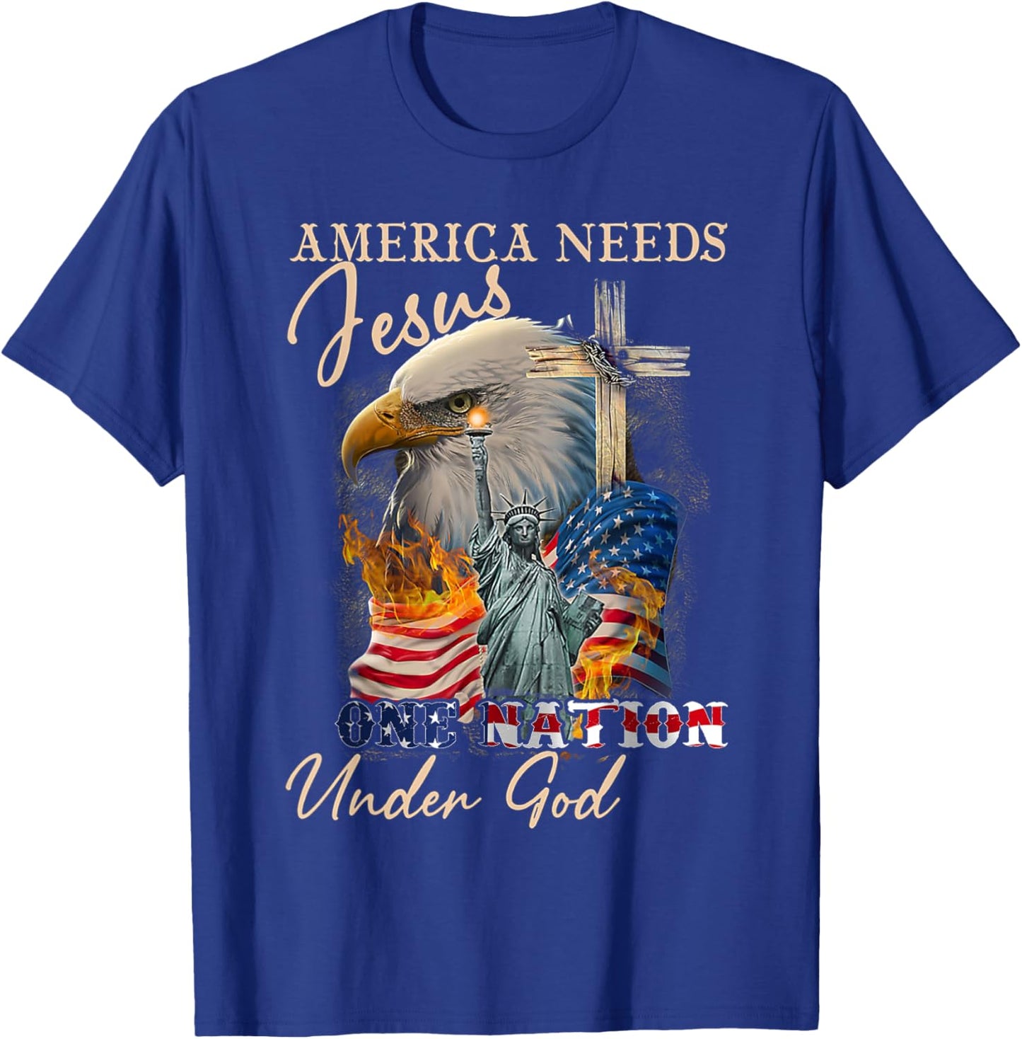 America Needs Jesus One Nation Under God Eagle Christian T-Shirt - T-Shirt | Royal