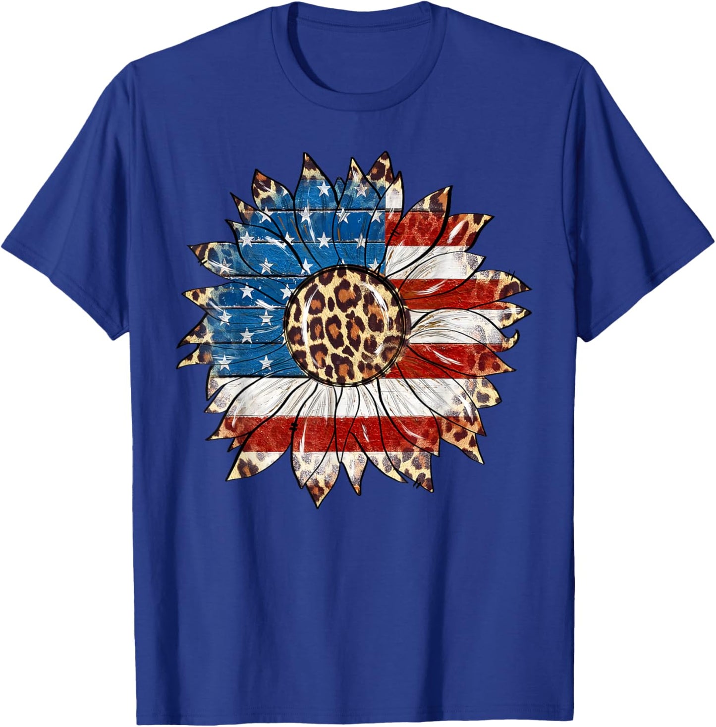 American Flag Sunflower Leopard 4th of July Patriotic T-Shirt - T-Shirt | Royal