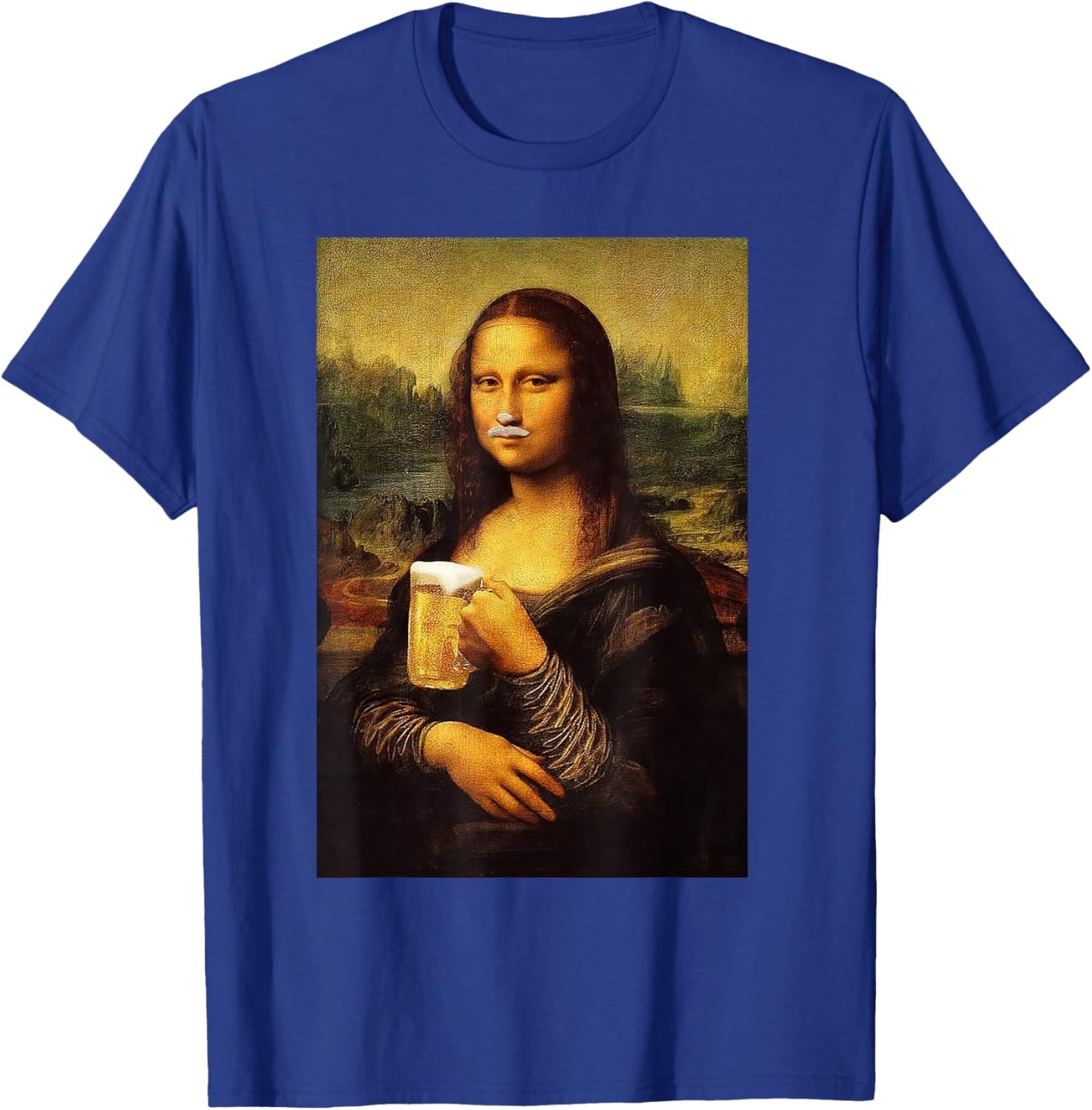 Funny Mona Lisa Drink Beer Shirt | Funny Drinking Beer Lover T-Shirt - T-Shirt | Royal