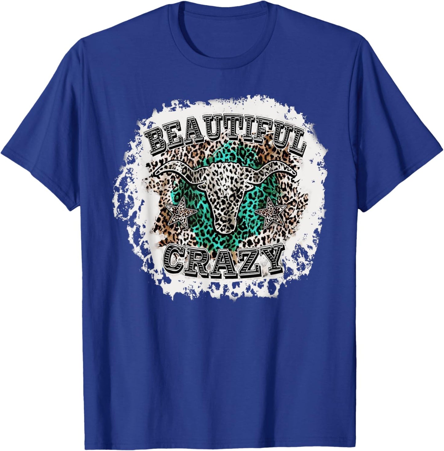 Beautiful Bull Skull Crazy Cow Skull Leopard T-Shirt - T-Shirt | Royal