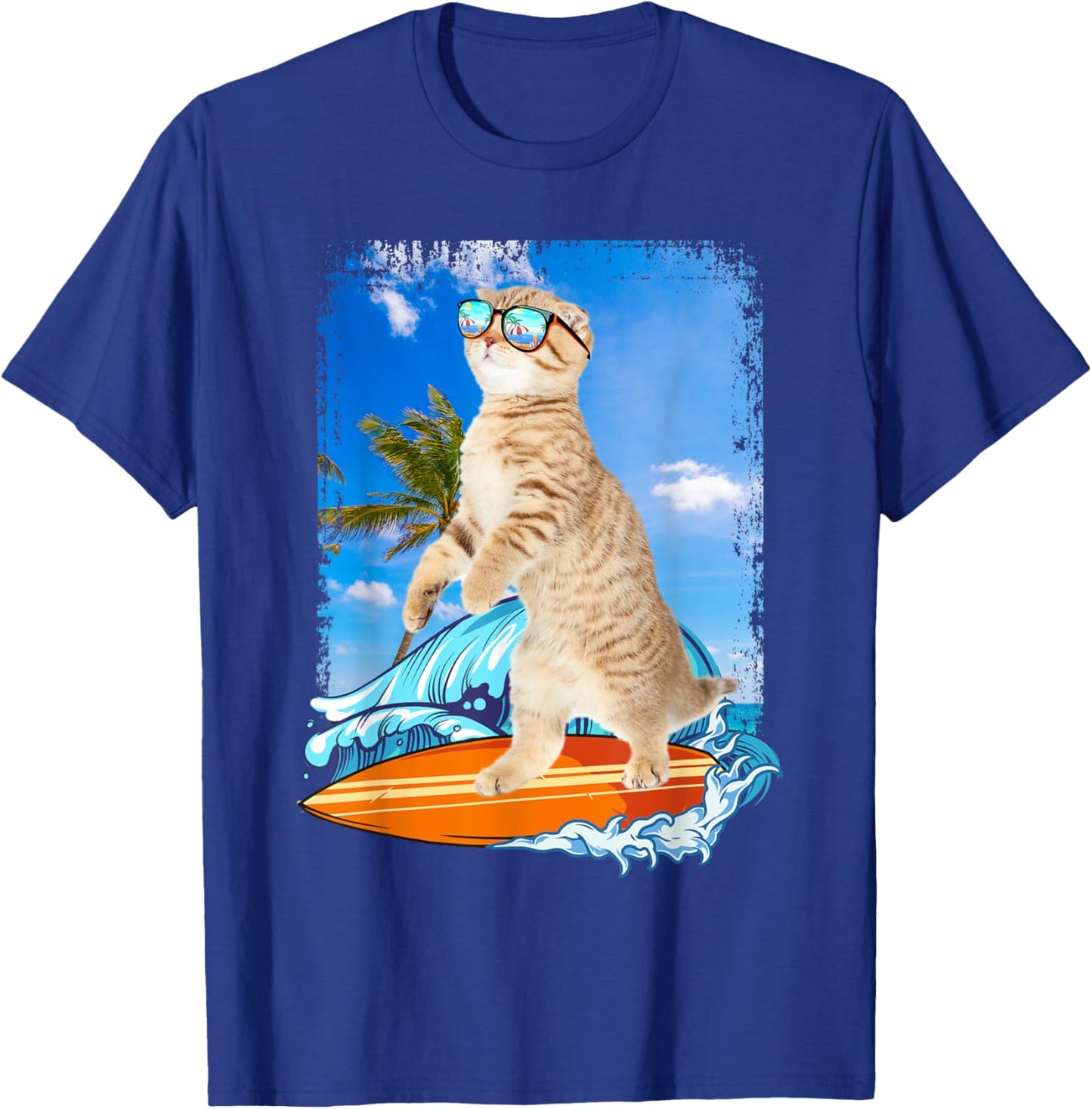 Cute Surfing Hawaiian Cat Lover Surfer Beach Summer Vacation Men Women Girls Kids T-Shirt - T-Shirt | Royal