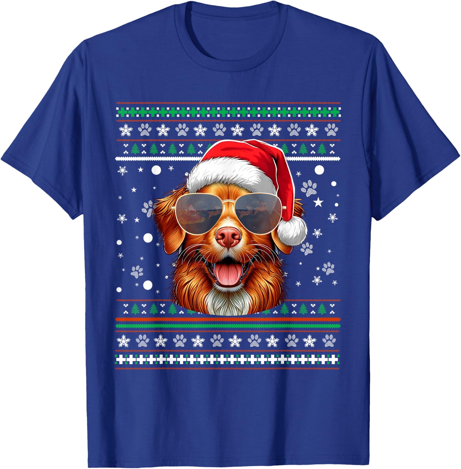 Ugly Sweater Santa Nova Scotia Duck Tolling Retriever Dog T-Shirt - T-Shirt | Royal