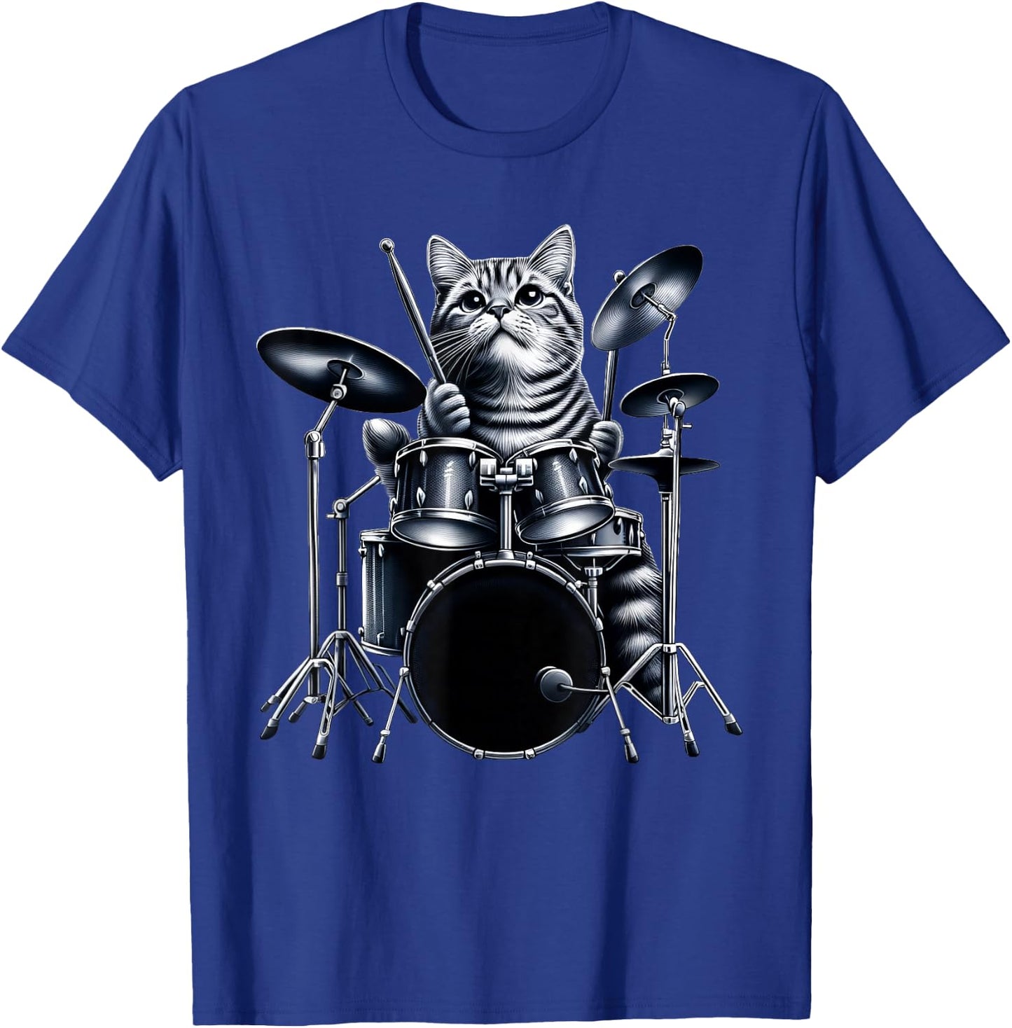 Cute Cat Playing Drums Cats Drummer Music Men Women Girls Kids T-Shirt - T-Shirt | Royal