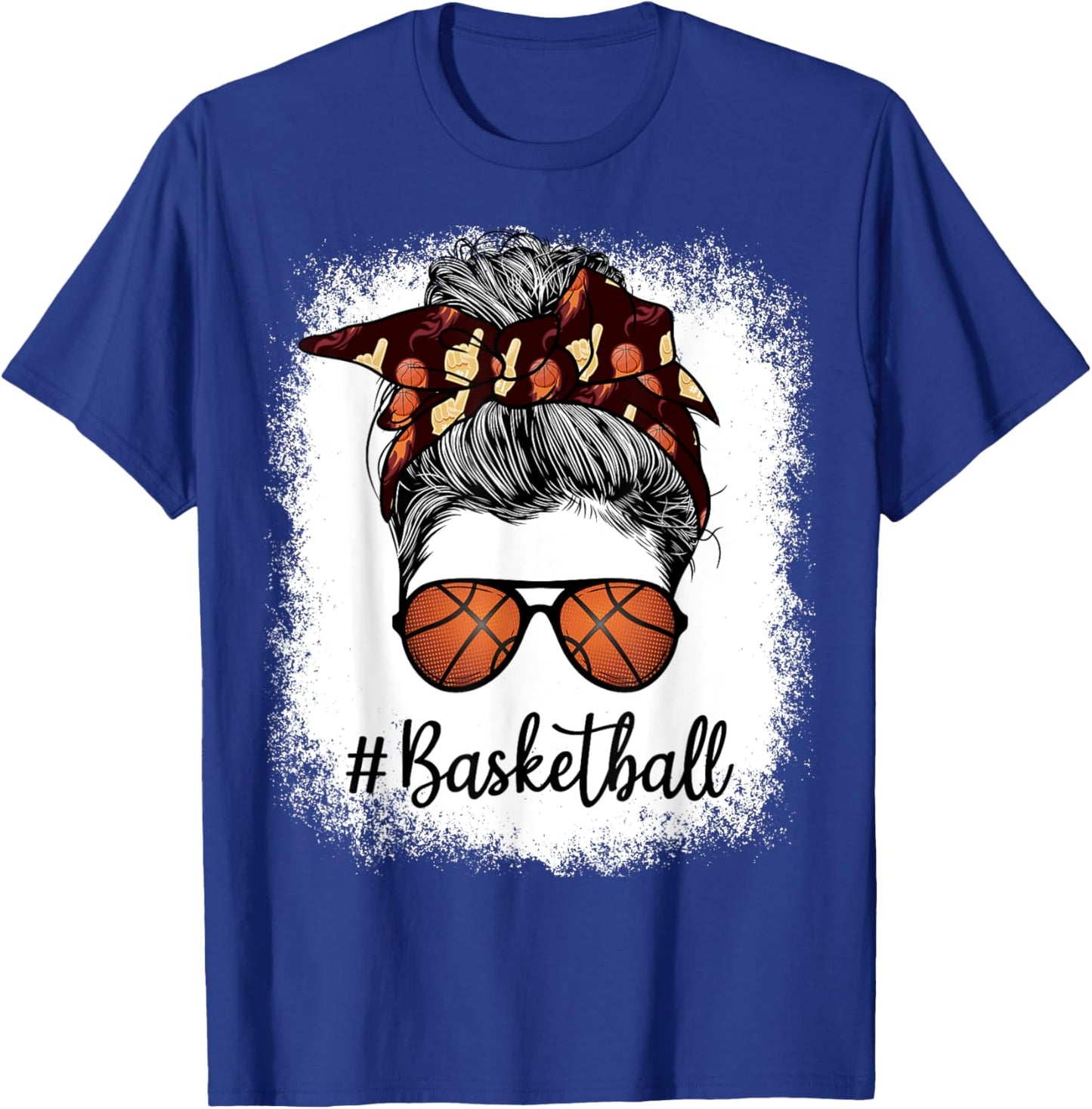 Bleached Life Basketball Mom Leopard Messy bun Glasses T-Shirt - T-Shirt | Royal