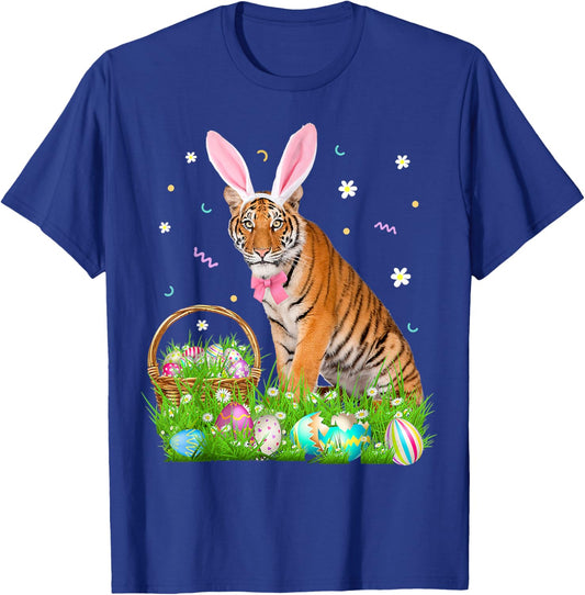 Cute Tiger Easter Day Bunny Eggs Easter Costume T-Shirt - T-Shirt | Royal