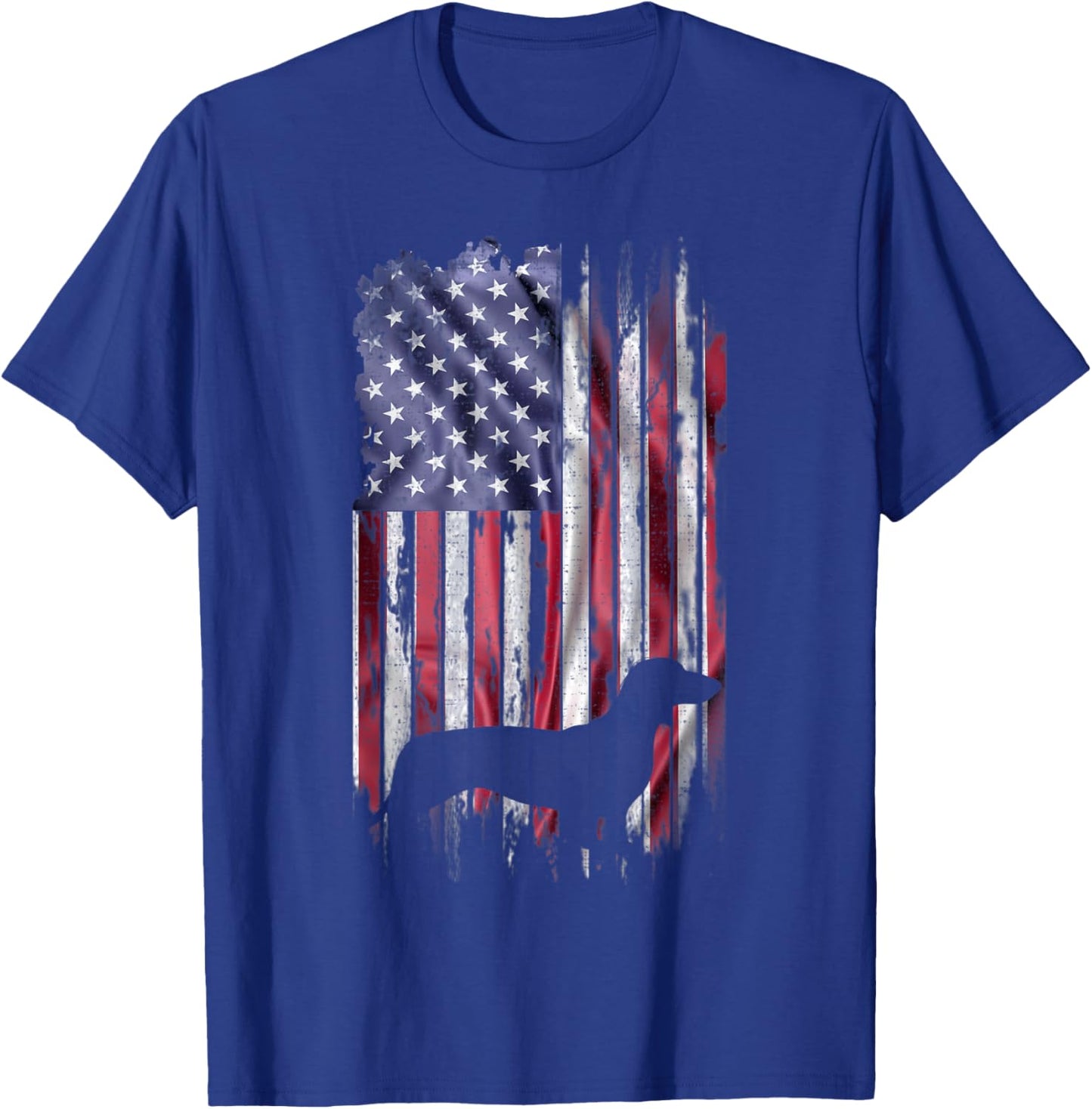 Vintage American Flag Love Dachshund Dog Wiener Silhouette Women Kids T-Shirt - T-Shirt | Royal