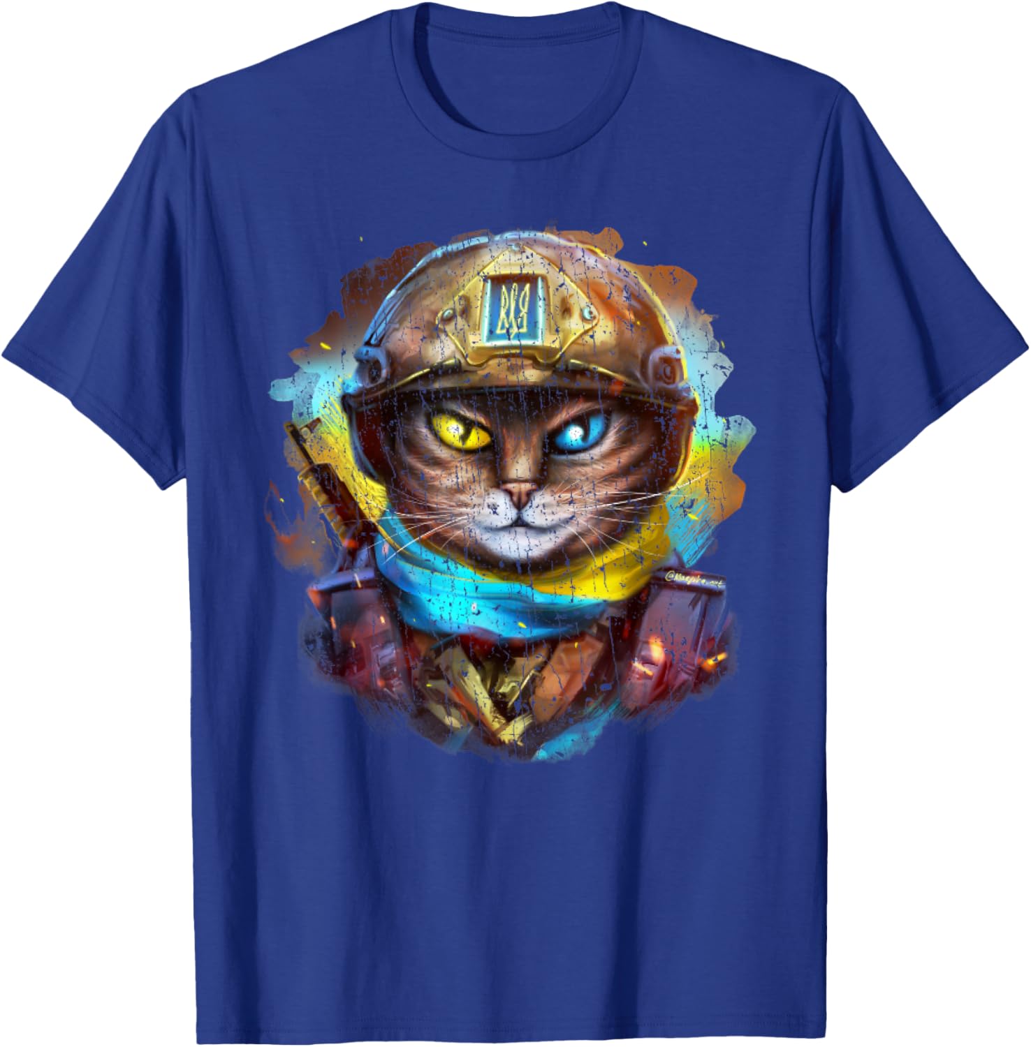 Funny Cat Ukrainian Soldier Flag Vintage Support Ukraine Women Kids T-Shirt - T-Shirt | Royal