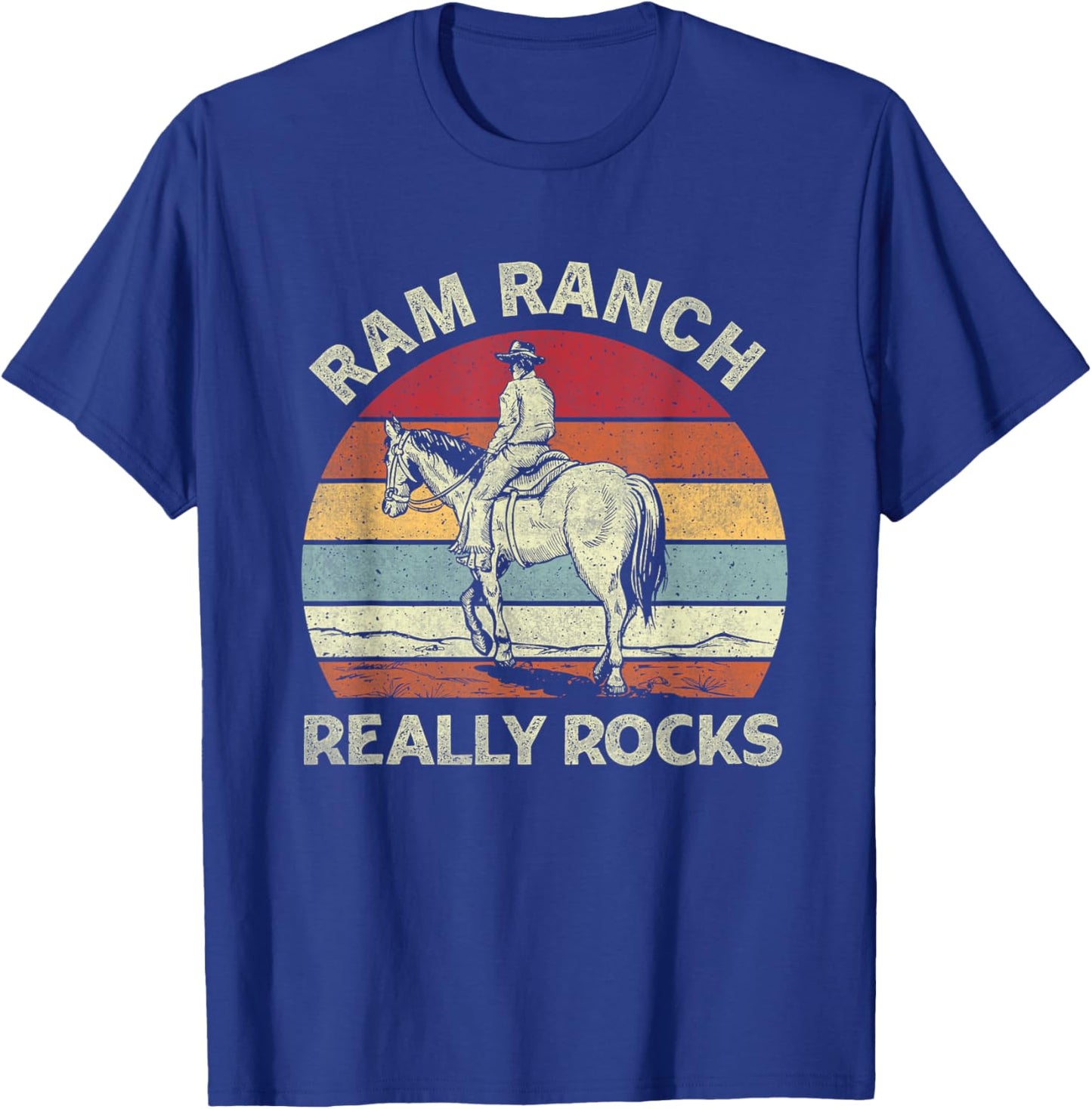 Ram Ranch Really Rock Vintage Western Rodeo Cowboy Horseback T-Shirt - T-Shirt | Royal
