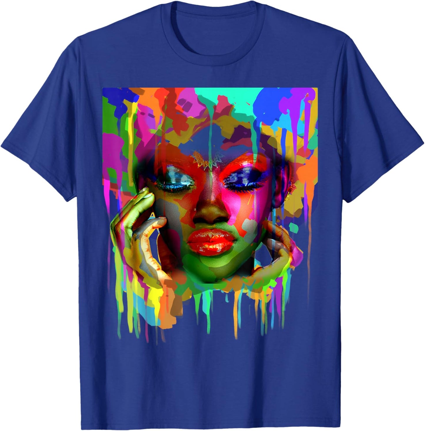 Cool African Woman Afro Color Painted Face T-Shirt - T-Shirt | Royal