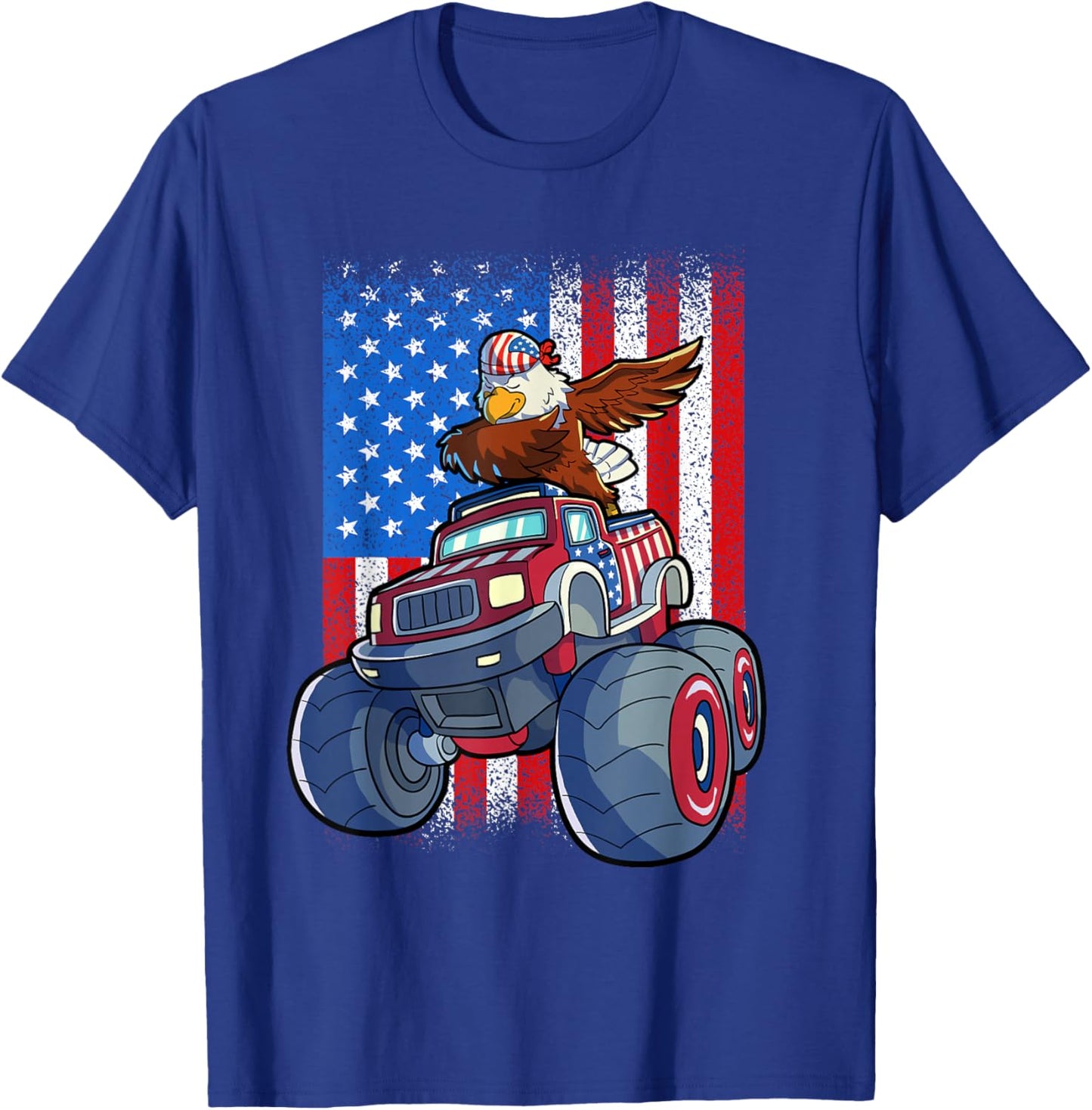 Dabbing Eagle Monster Truck 4th Of July Boys American Flag T-Shirt - T-Shirt | Royal