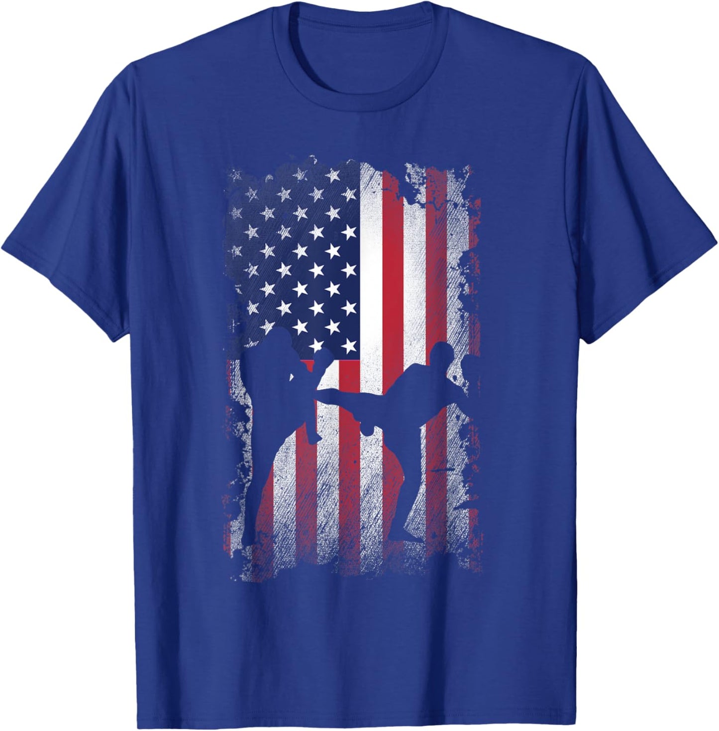 Distressed American Flag Kick Boxing USA Patriotic Gift Kids Men T-Shirt - T-Shirt | Royal