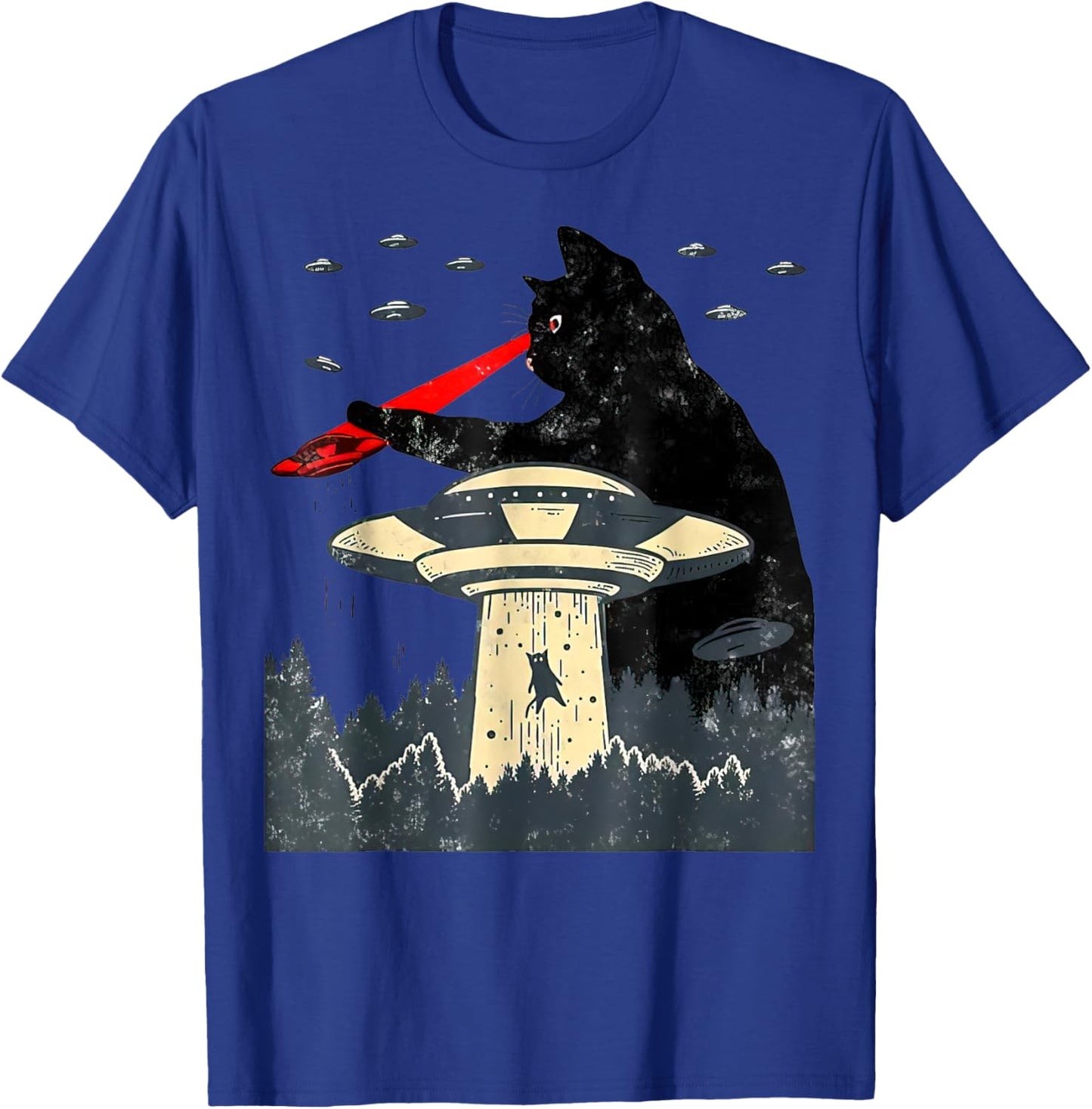Cat UFO Black Cat, Funny Cat , Cat Graphic, Cat Laser Eye Women T-Shirt - T-Shirt | Royal