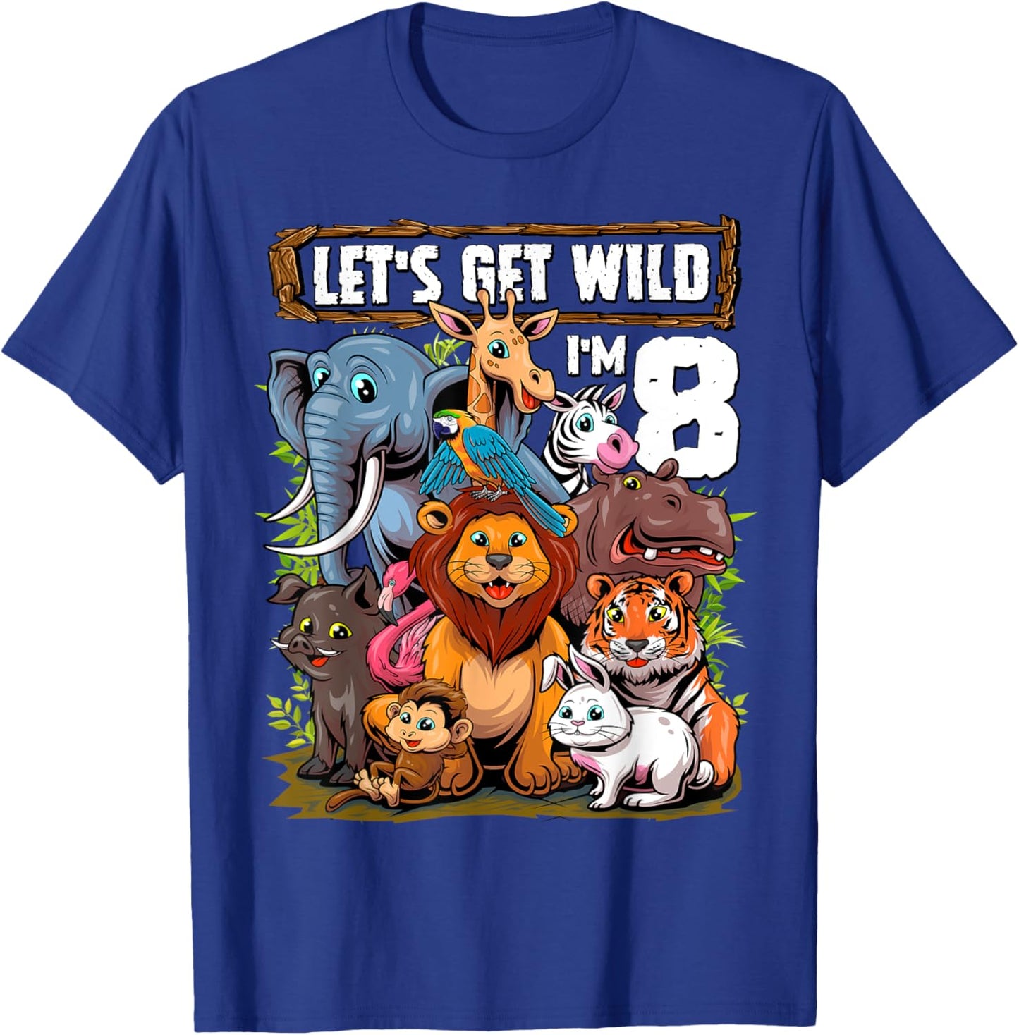 8 Year Old Zoo Birthday Safari Jungle Animals 8th Birthday T-Shirt - T-Shirt | Royal