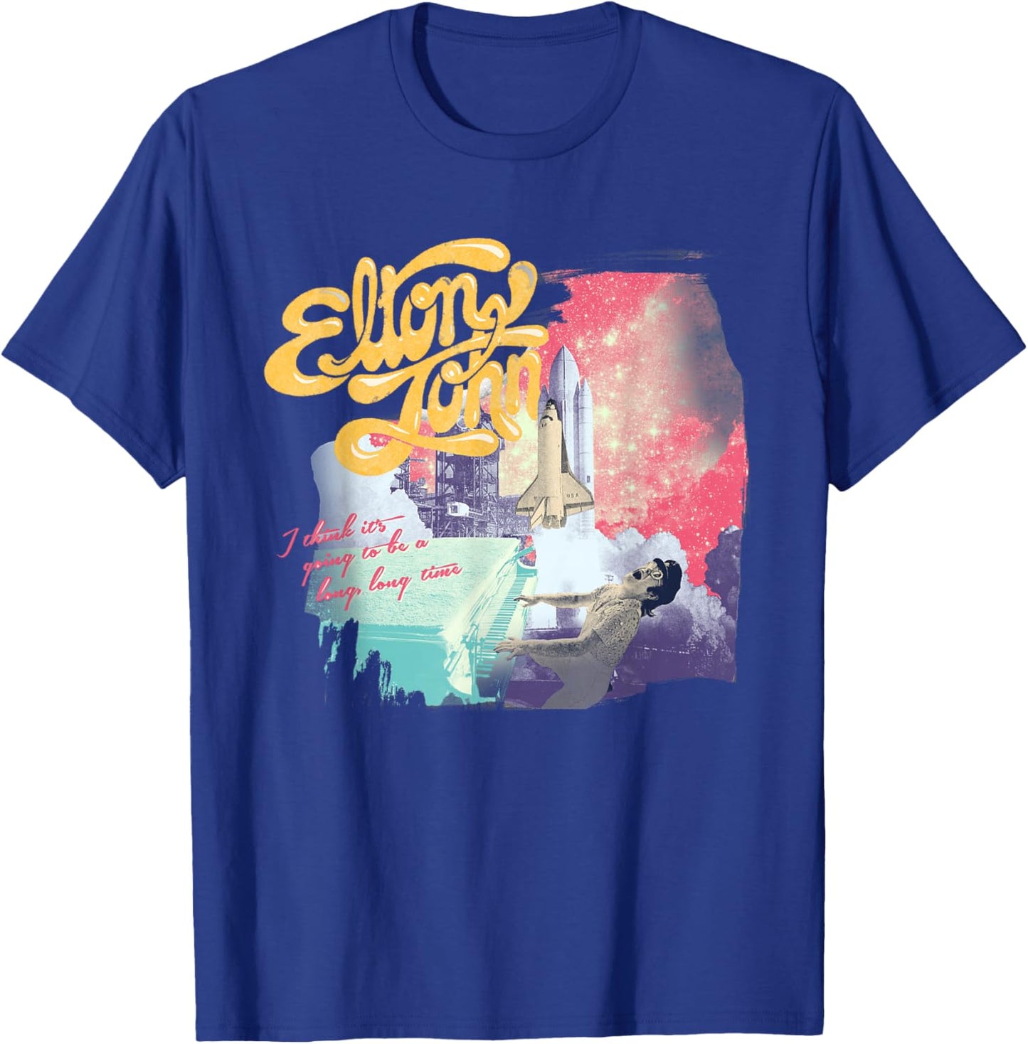 Official Elton John Colorful Long Time Black T-Shirt - T-Shirt | Royal