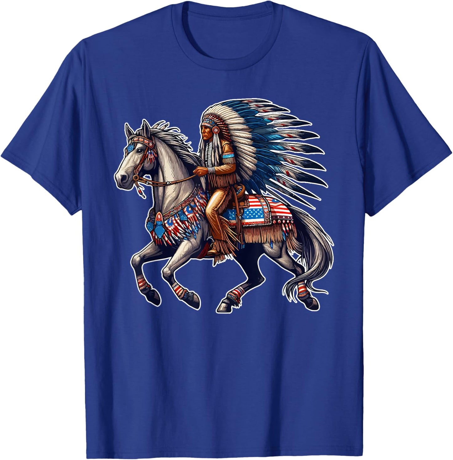 Native American Day Flag Indian Riding Horse 4th of July Kids Men T-Shirt - T-Shirt | Royal