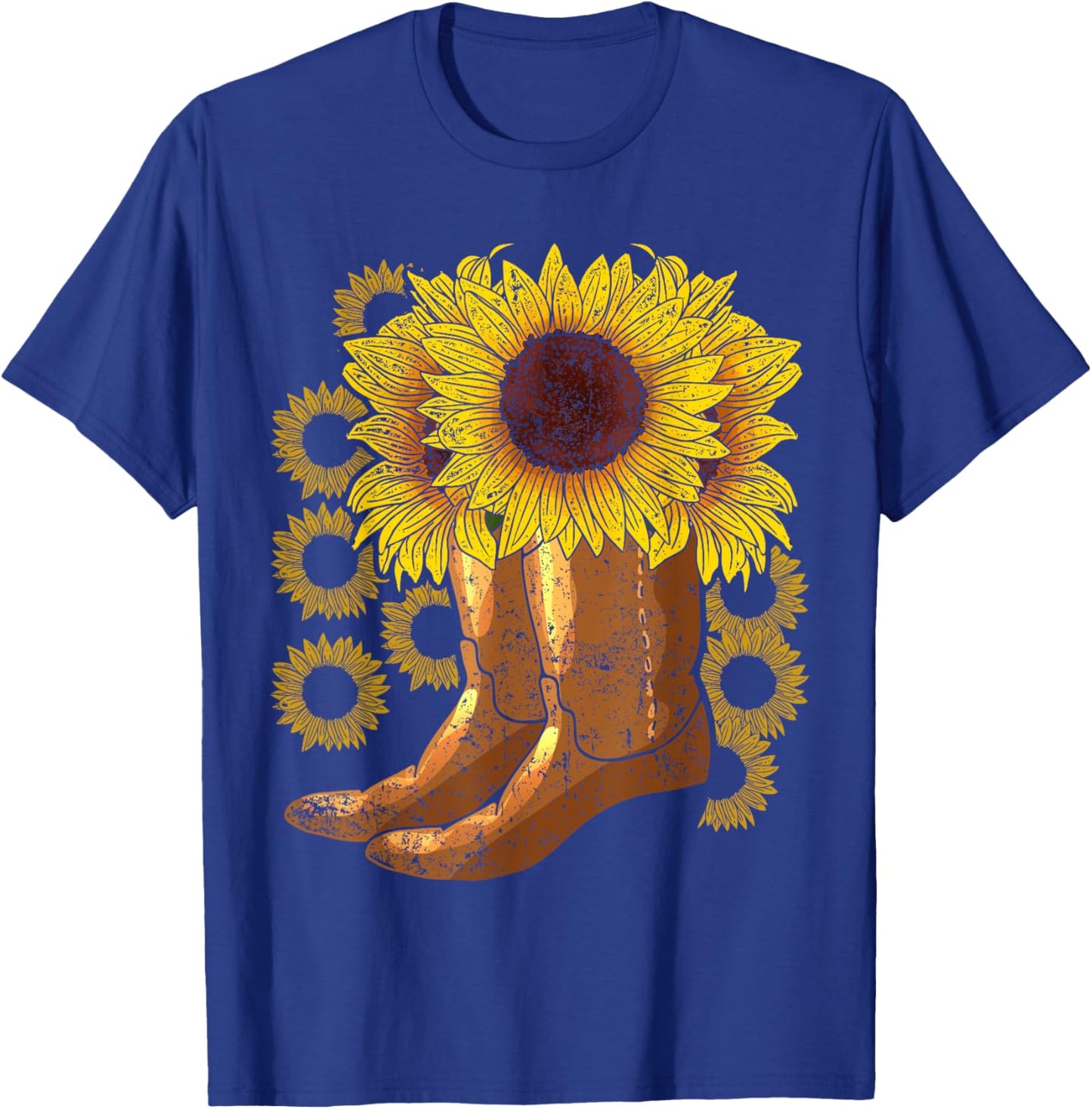 Yellow Flower Farmer Women Gift Cowboy Boots Sunflower T-Shirt - T-Shirt | Royal