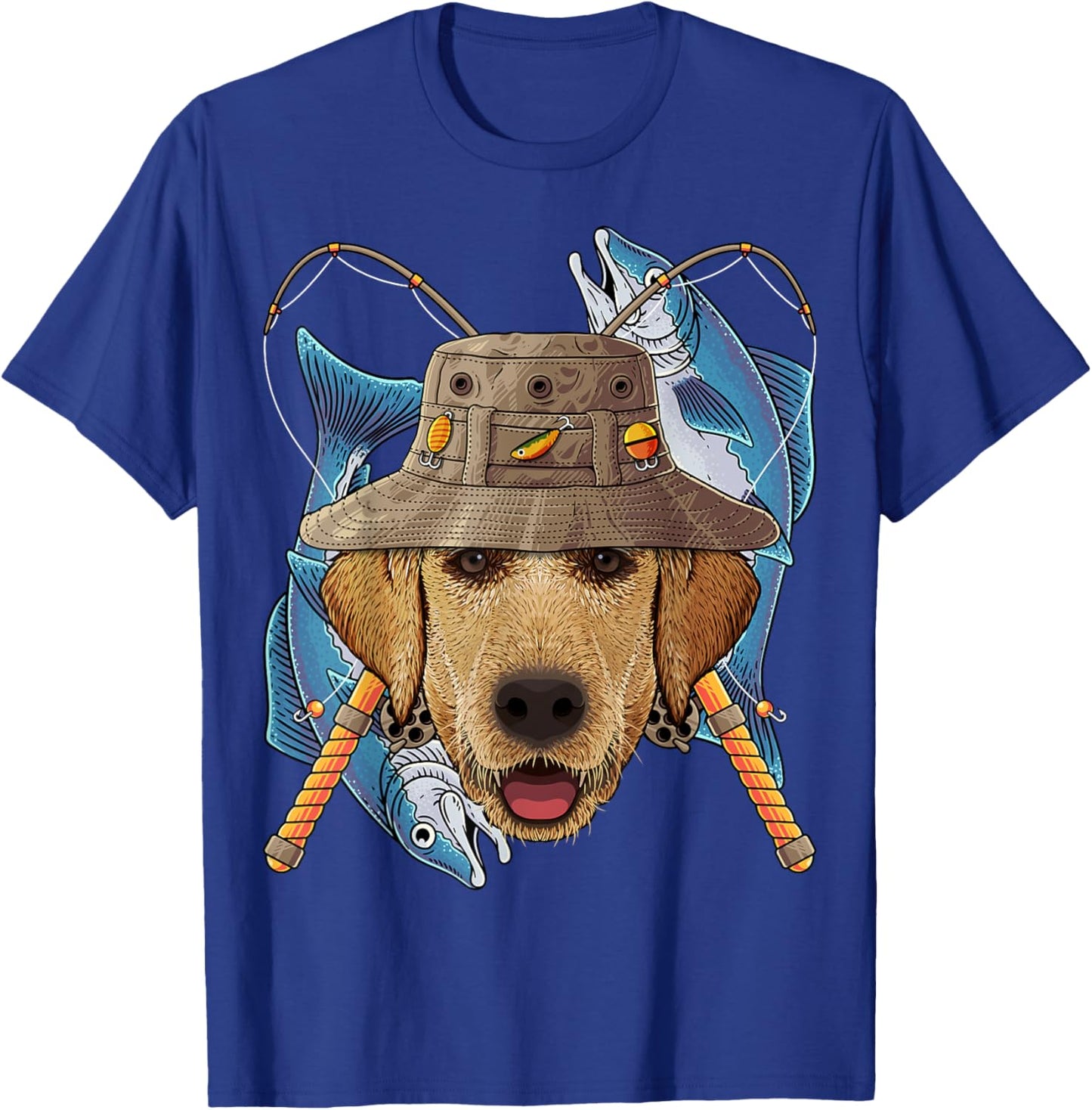 Fishing Labrador Retriever Outdoor Fisherman Fly Fishing T-Shirt - T-Shirt | Royal