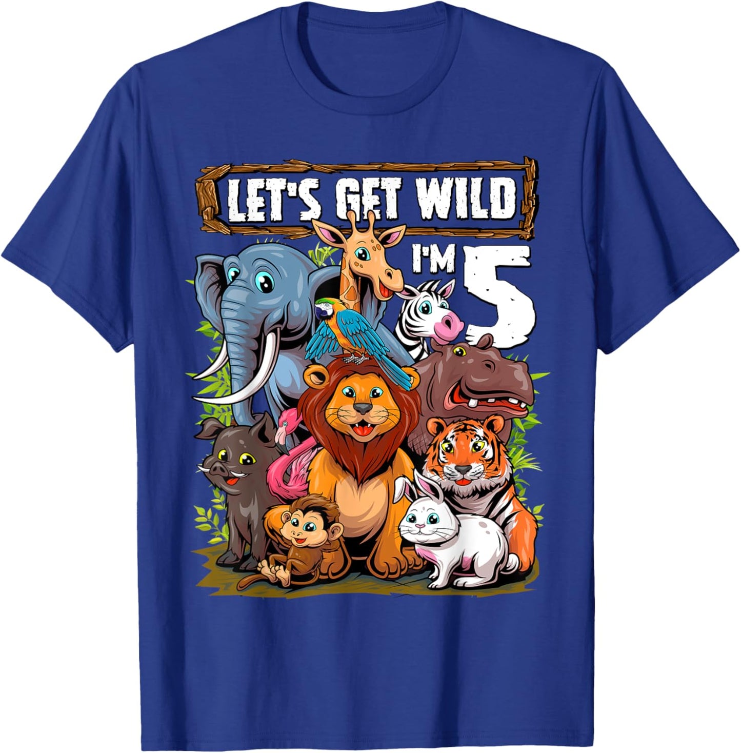 5 Year Old Zoo Birthday Safari Jungle Animals 5th Birthday T-Shirt - T-Shirt | Royal