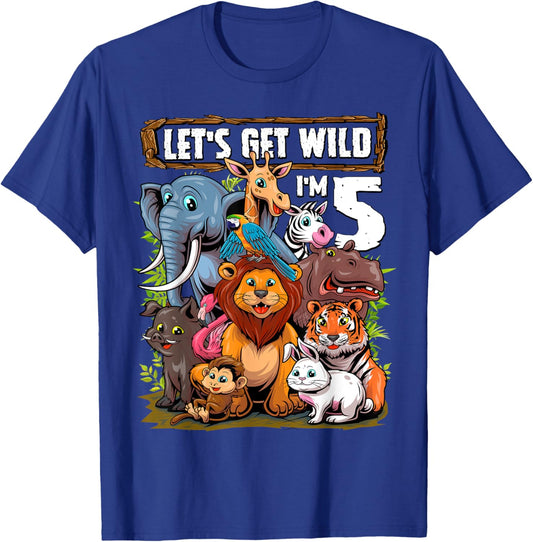5 Year Old Zoo Birthday Safari Jungle Animals 5th Birthday T-Shirt - T-Shirt | Royal