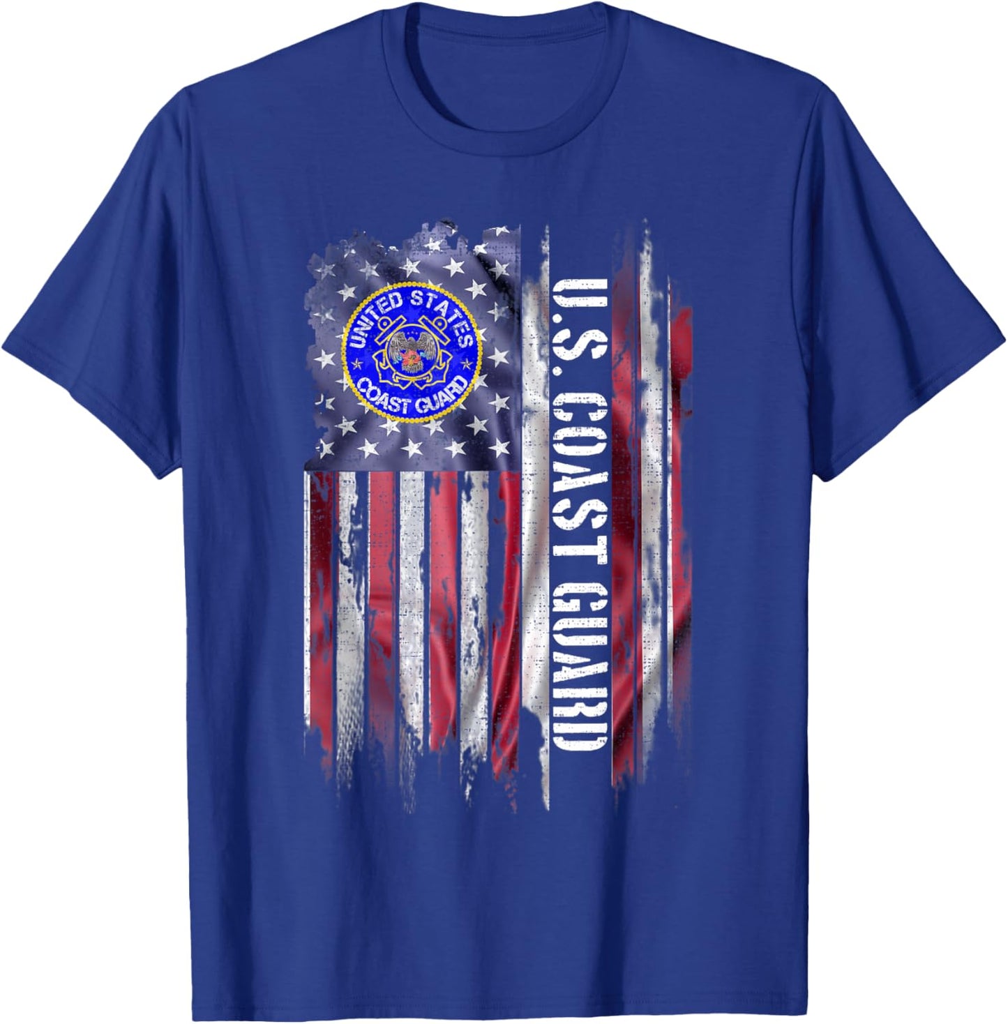 Vintage USA American Flag Proud US Coast Guard Veteran Funny T-Shirt - T-Shirt | Royal