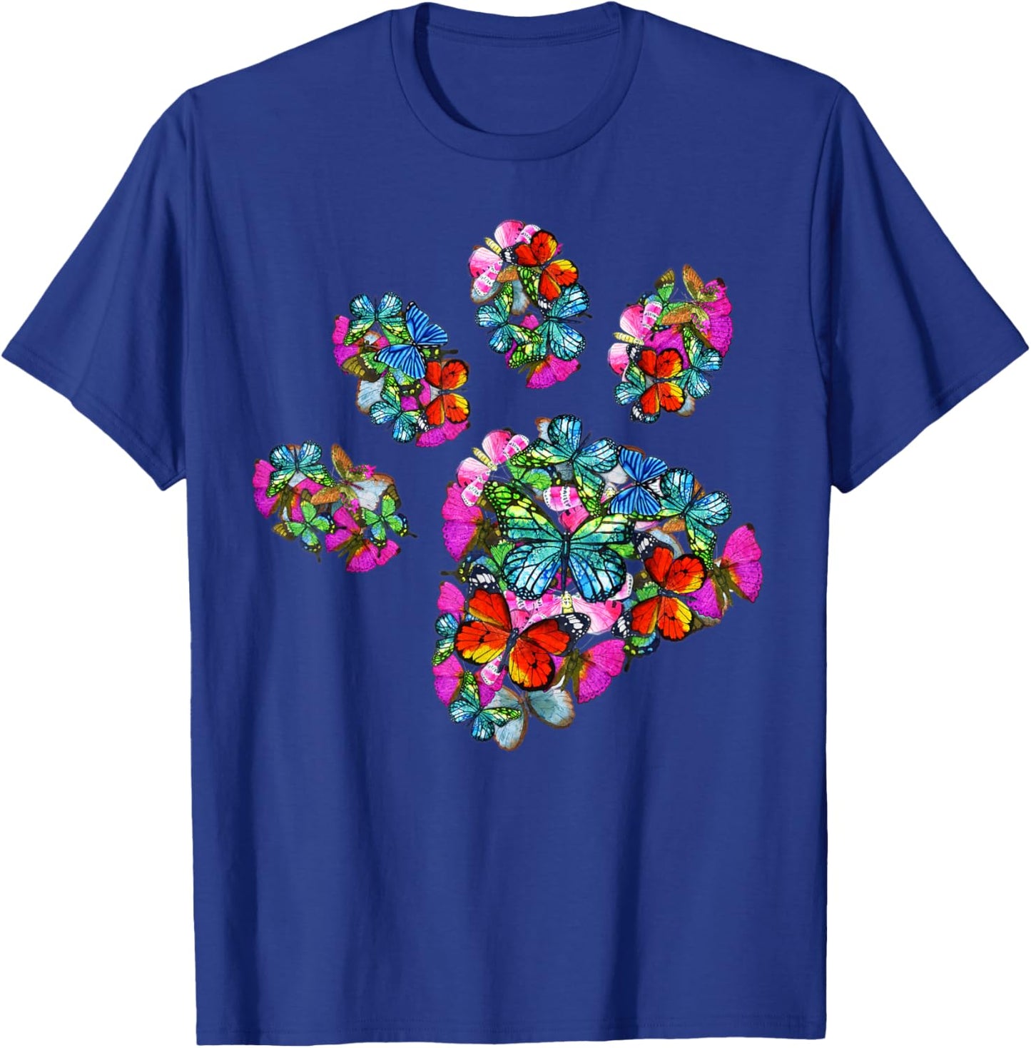 Paw Print of Colorful Butterfly - Cat or Dog Paw T-Shirt - T-Shirt | Royal