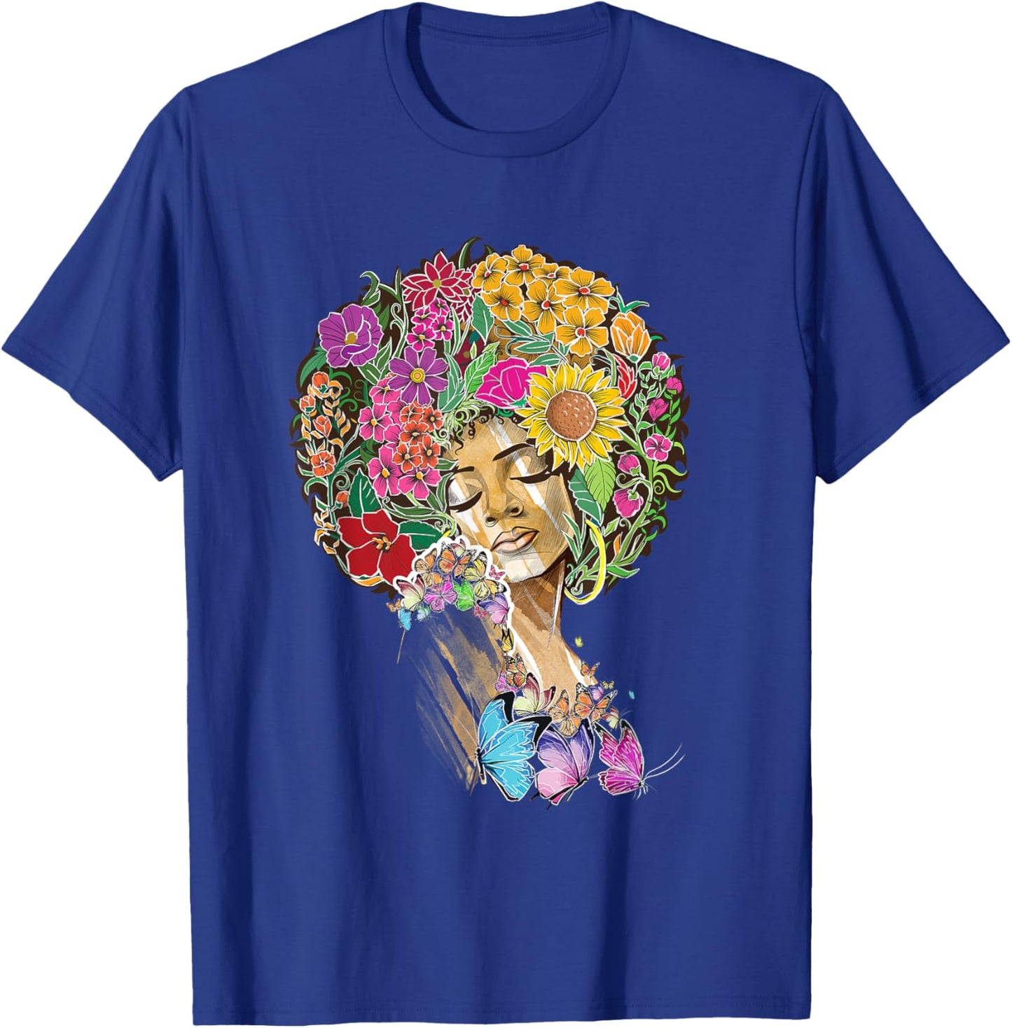 Afro Women Flowers Butterfly Latina African American Melanin T-Shirt - T-Shirt | Royal