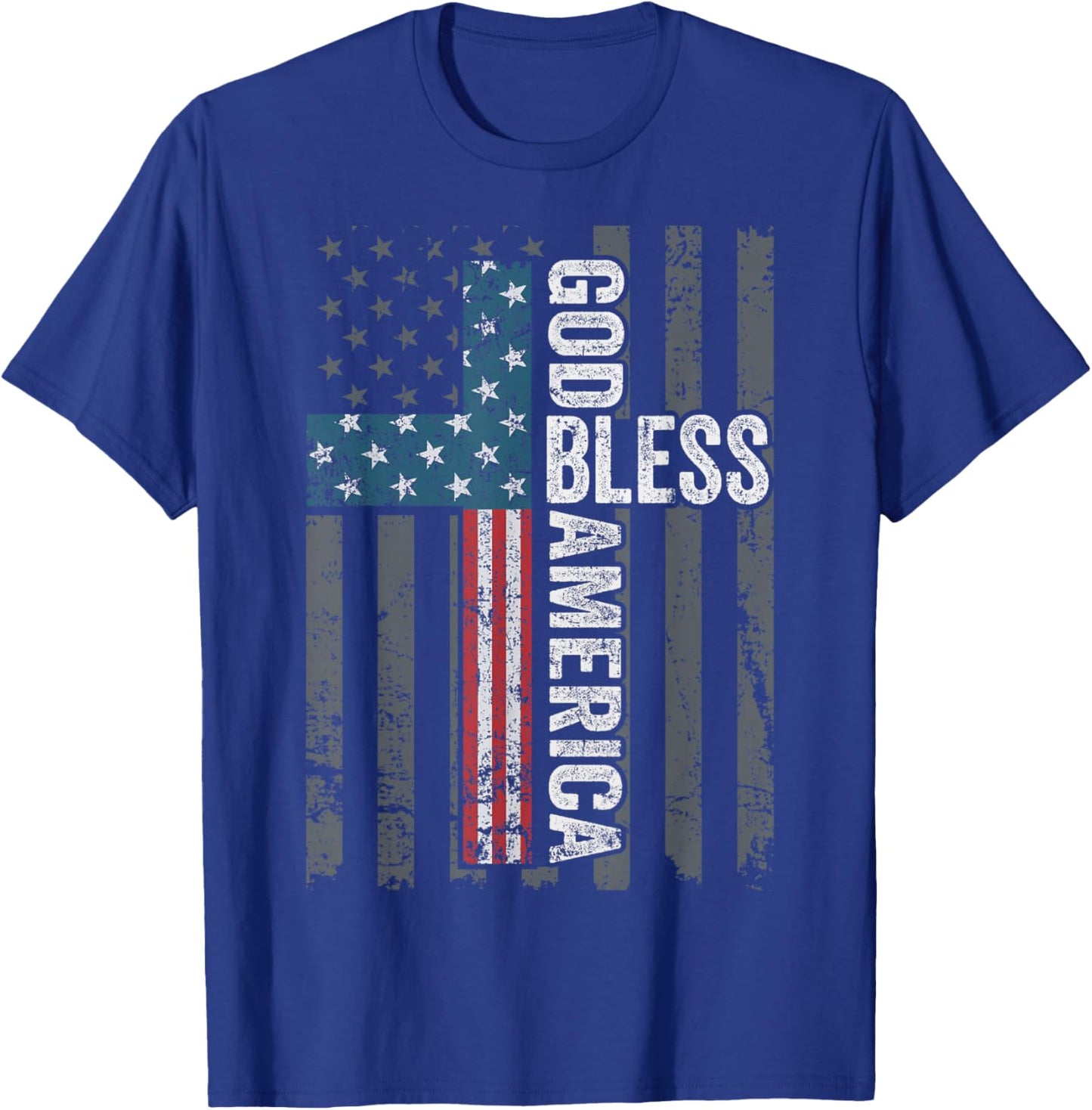 God Bless America - Patriotic Christian Cross USA Flag T-Shirt - T-Shirt | Royal