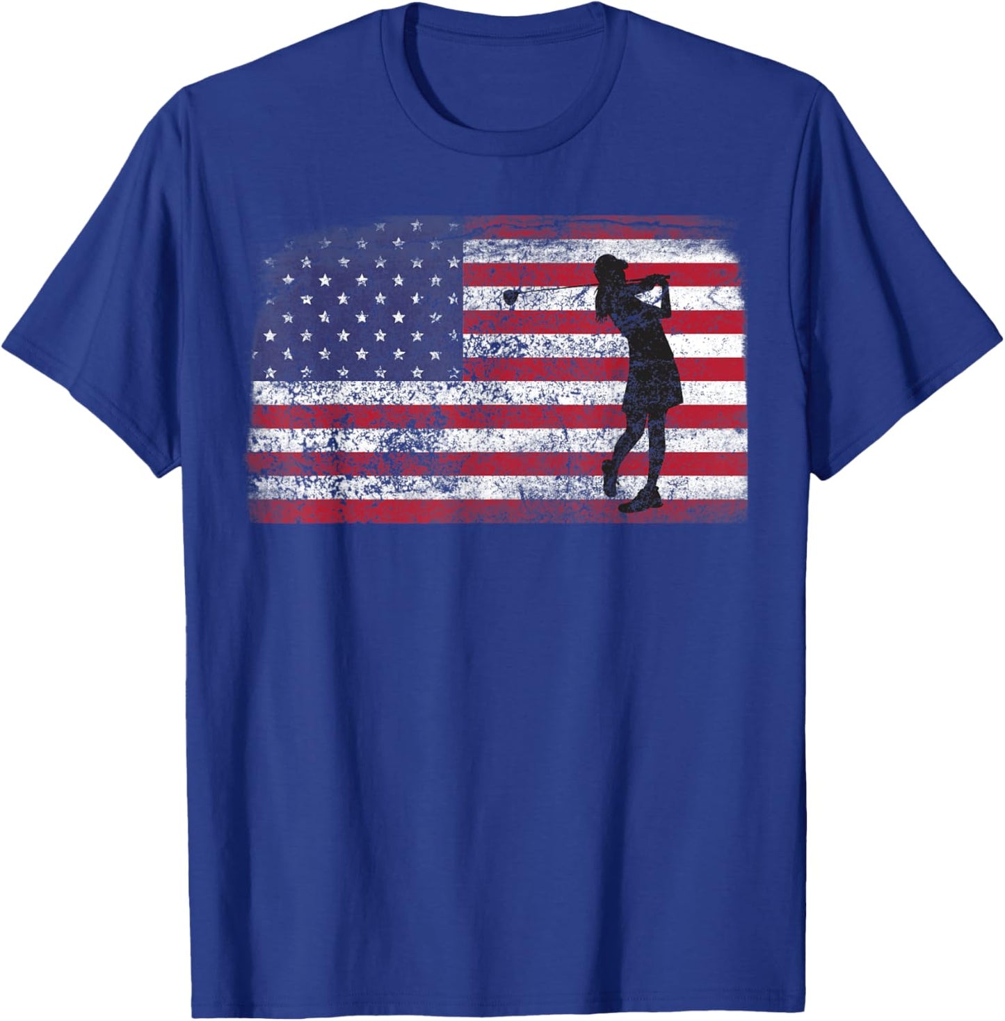 Patriotic Woman Golf Female USA Golfer American Flag T-Shirt - T-Shirt | Royal
