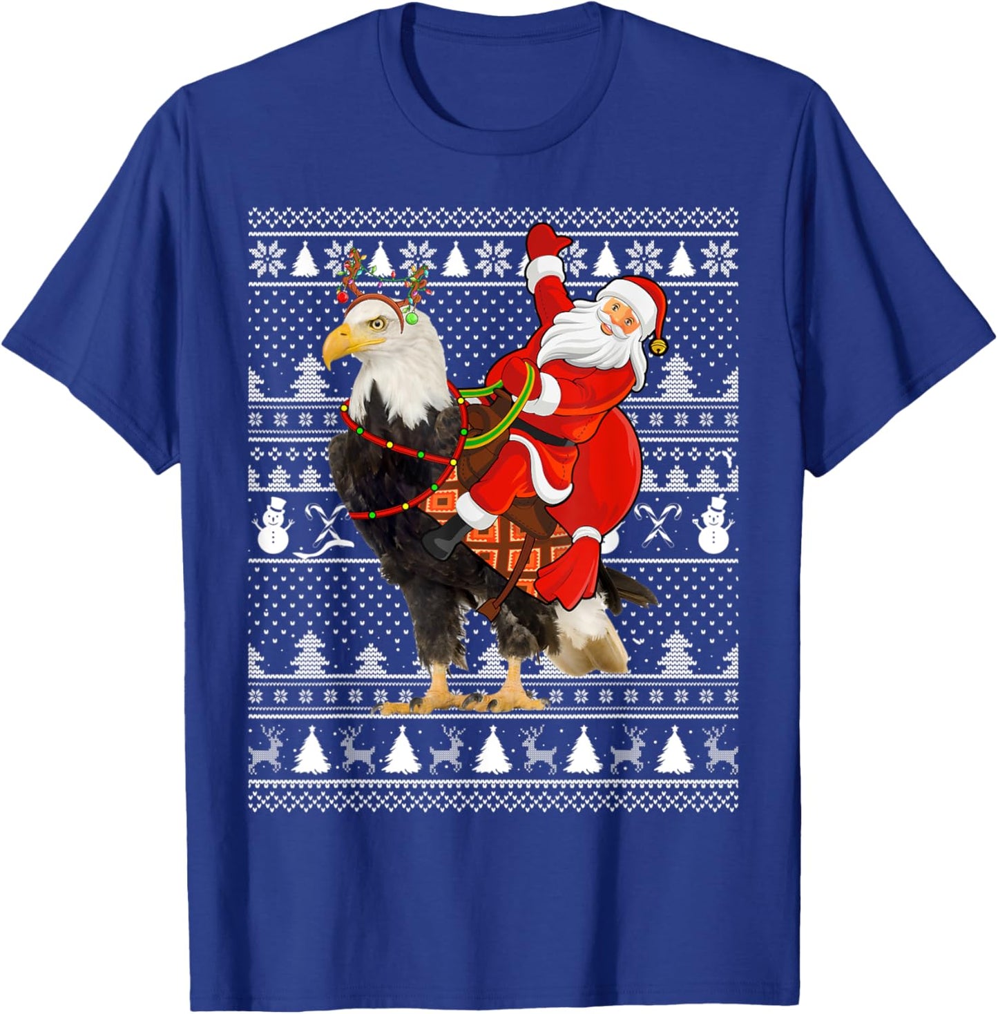 Bald Eagle Bird Lover Santa Riding Bald Eagle Ugly Christmas T-Shirt - T-Shirt | Royal