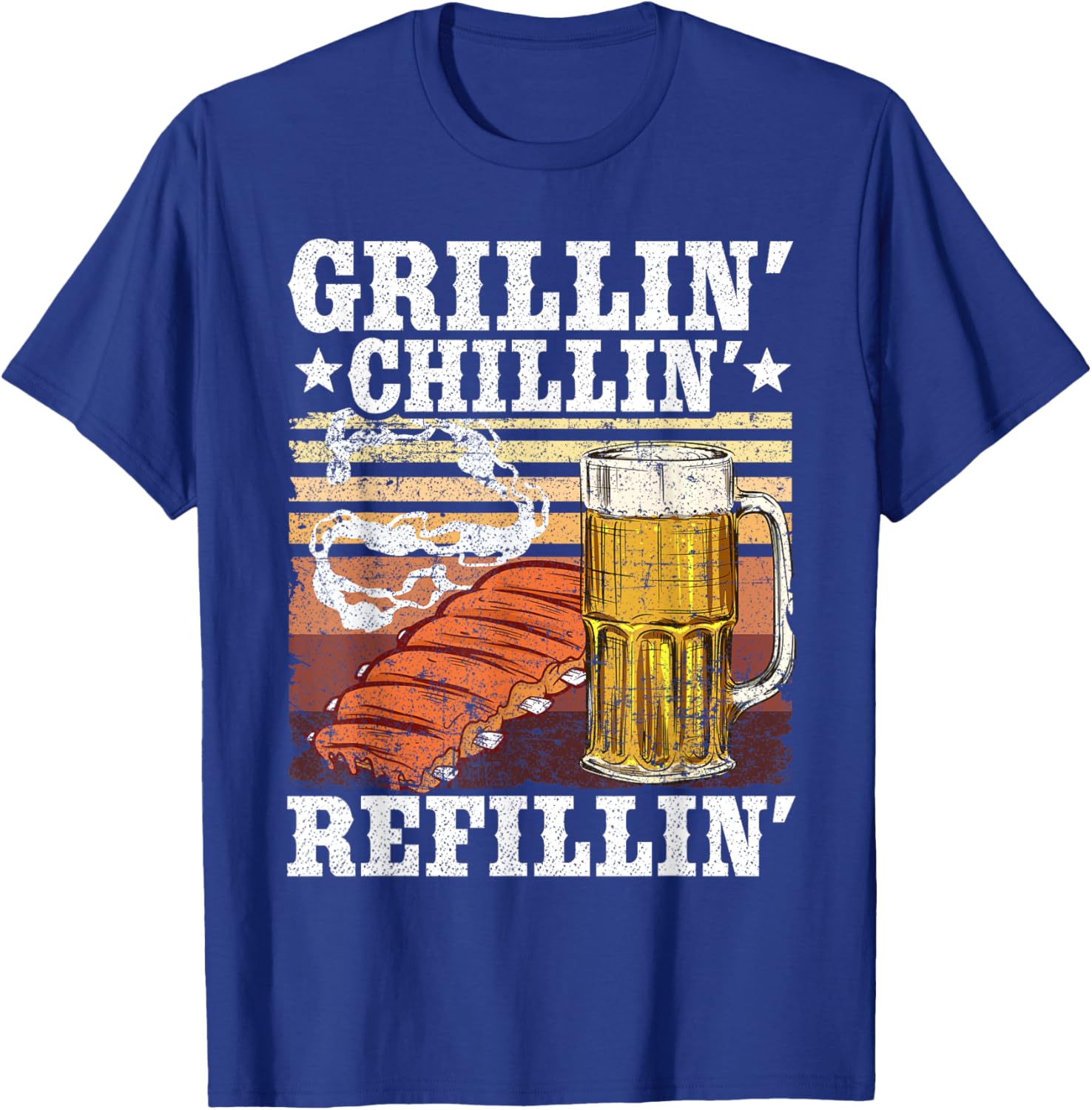 Barbecue Party Smoking Meat BBQ Grilling Chilling Refilling T-Shirt - T-Shirt | Royal