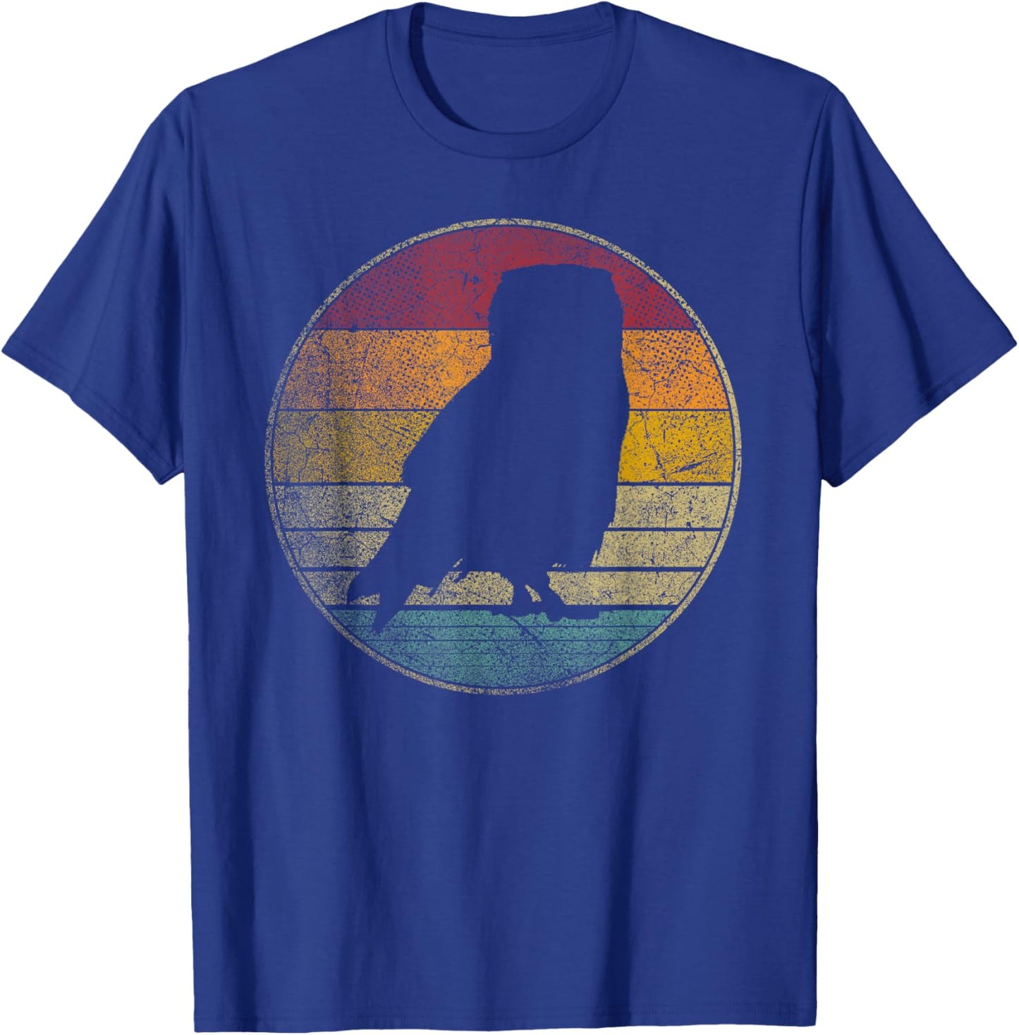 Owl Bird Vintage Distressed Retro Silhouette 70's 80's T-Shirt - T-Shirt | Royal