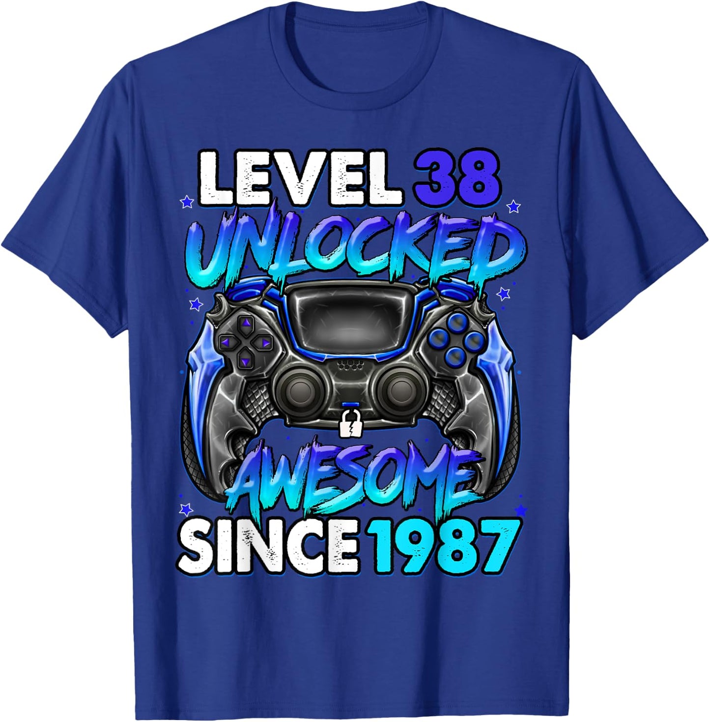 Level 38 Unlocked Awesome Since 1987 38th Birthday Gaming T-Shirt - T-Shirt | Royal